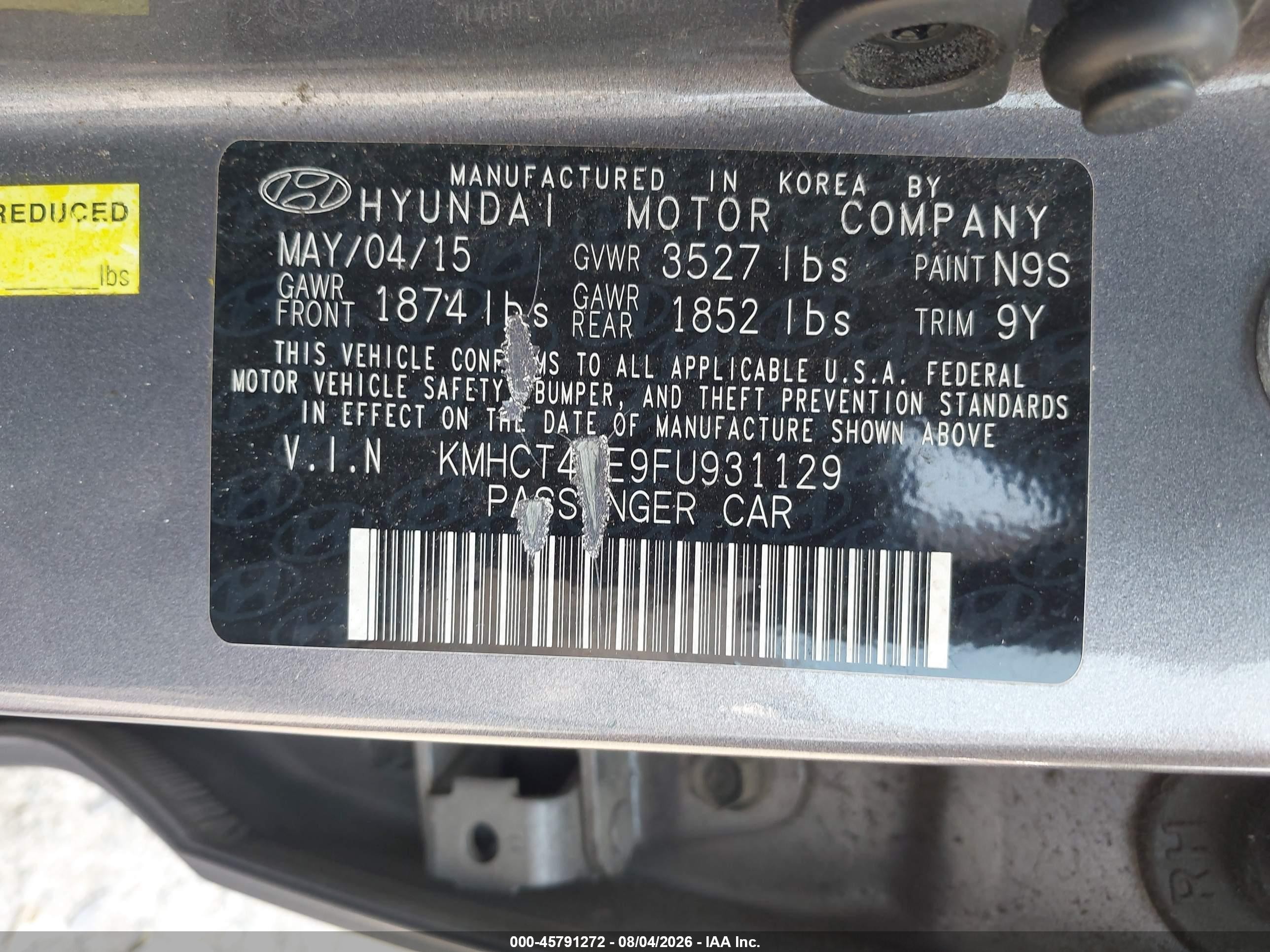 2015 Hyundai Accent Gls Gray vin: KMHCT4AE9FU931129
