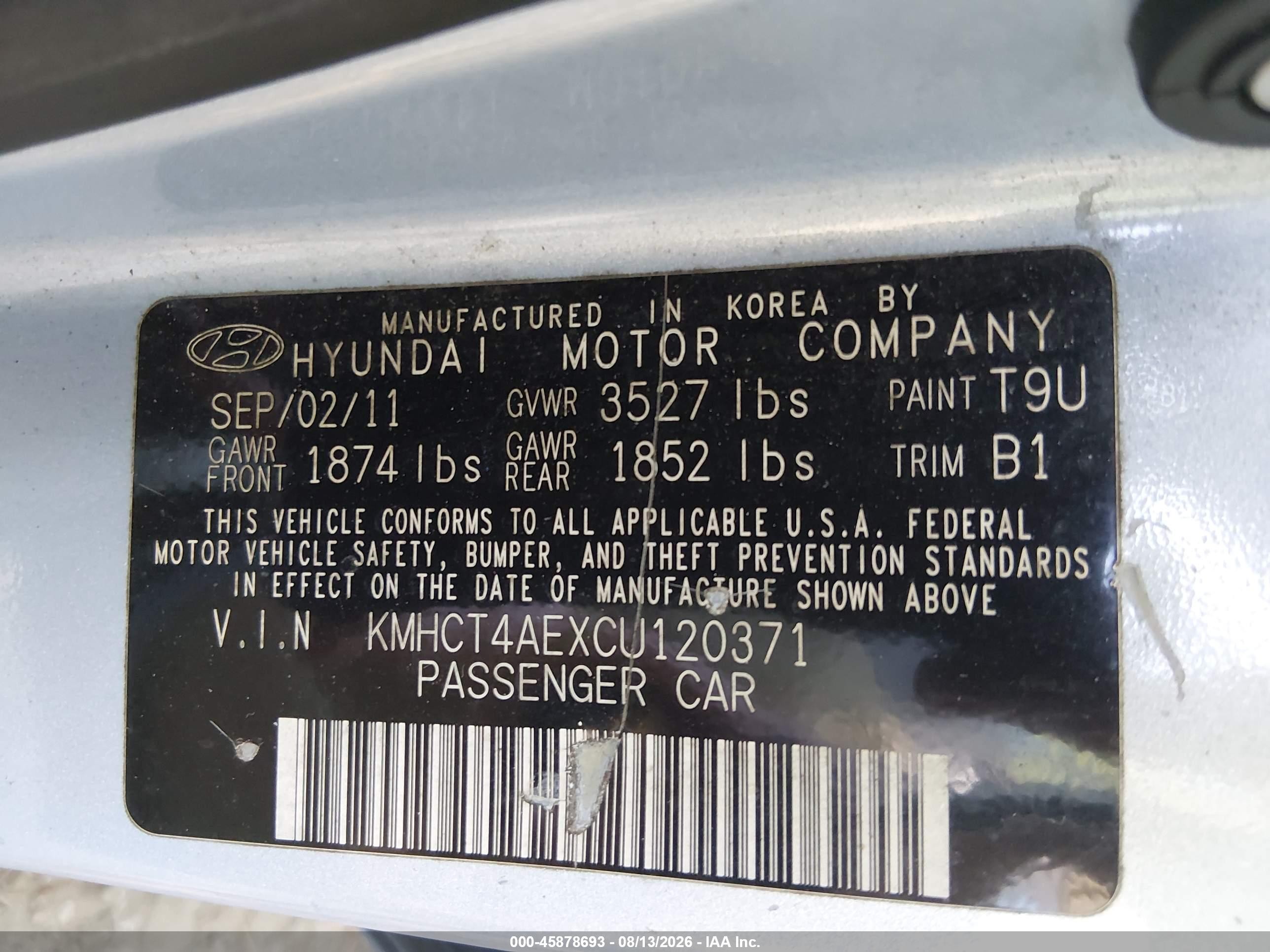 2012 Hyundai Accent Gls Blue vin: KMHCT4AEXCU120371