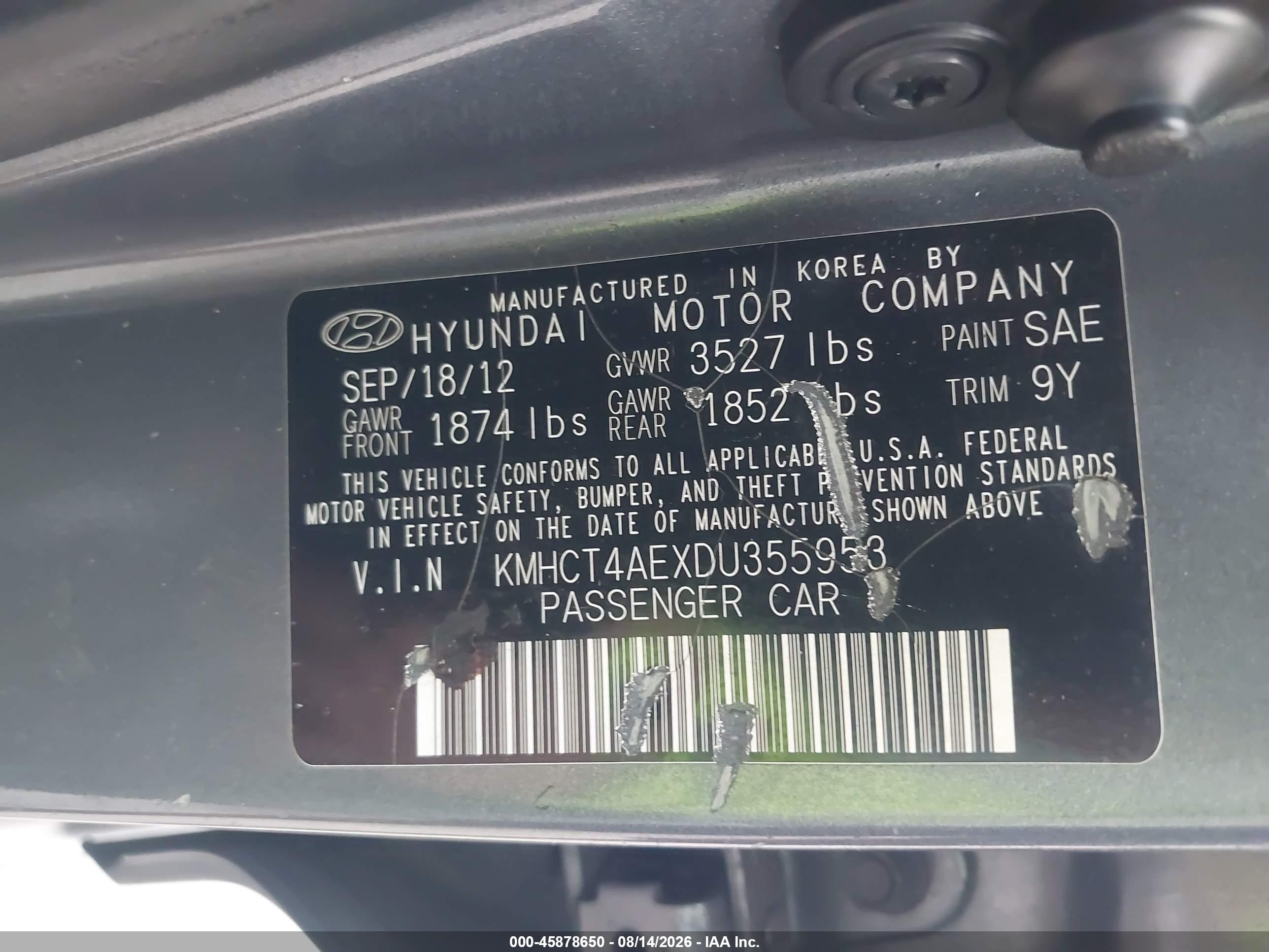 2013 Hyundai Accent Gls Gray vin: KMHCT4AEXDU355953