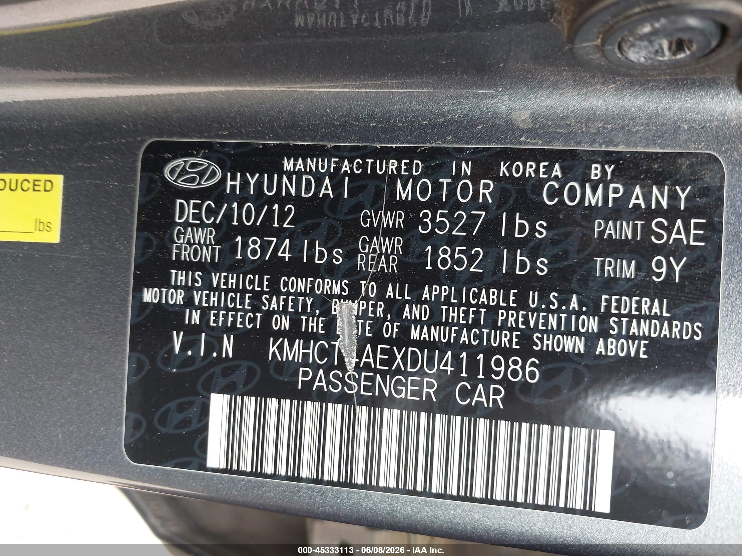 2013 Hyundai Accent Gls Gray vin: KMHCT4AEXDU411986
