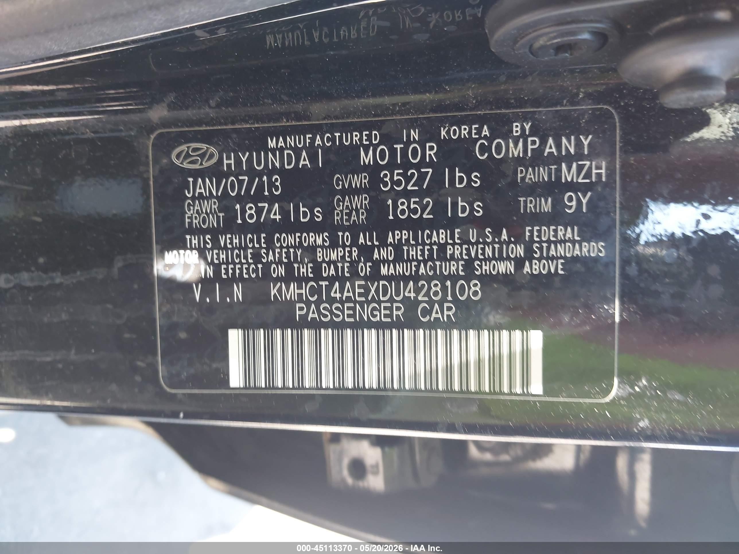 2013 Hyundai Accent Gls Black vin: KMHCT4AEXDU428108