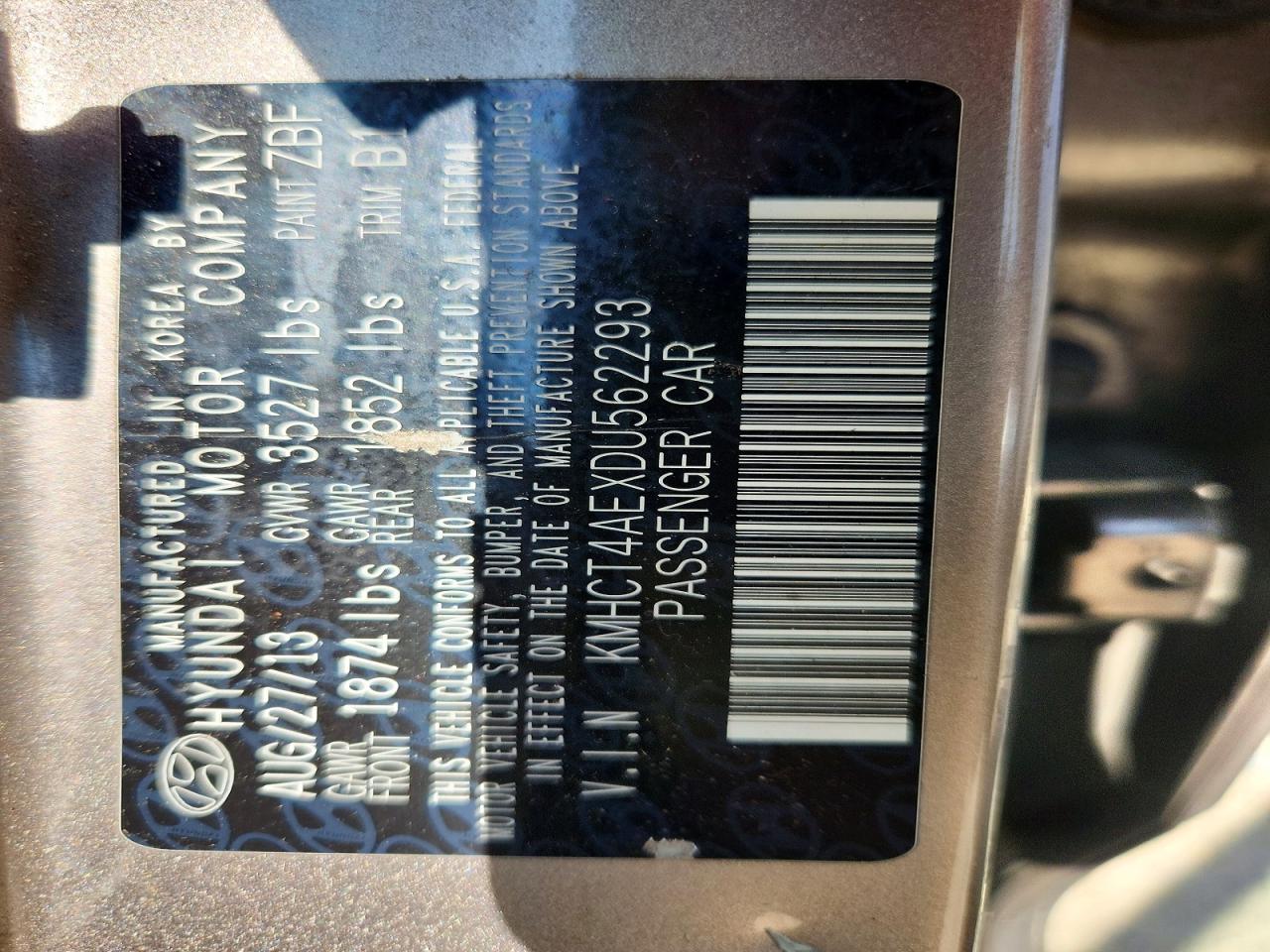 2013 Hyundai Accent Gls Tan vin: KMHCT4AEXDU562293