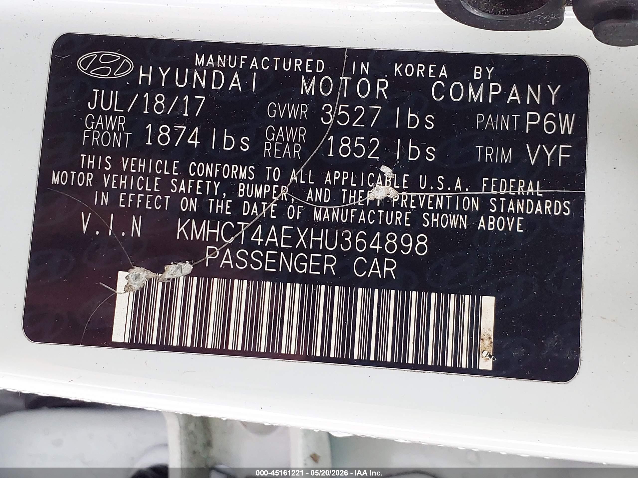 2017 Hyundai Accent Value Edition Белый vin: KMHCT4AEXHU364898