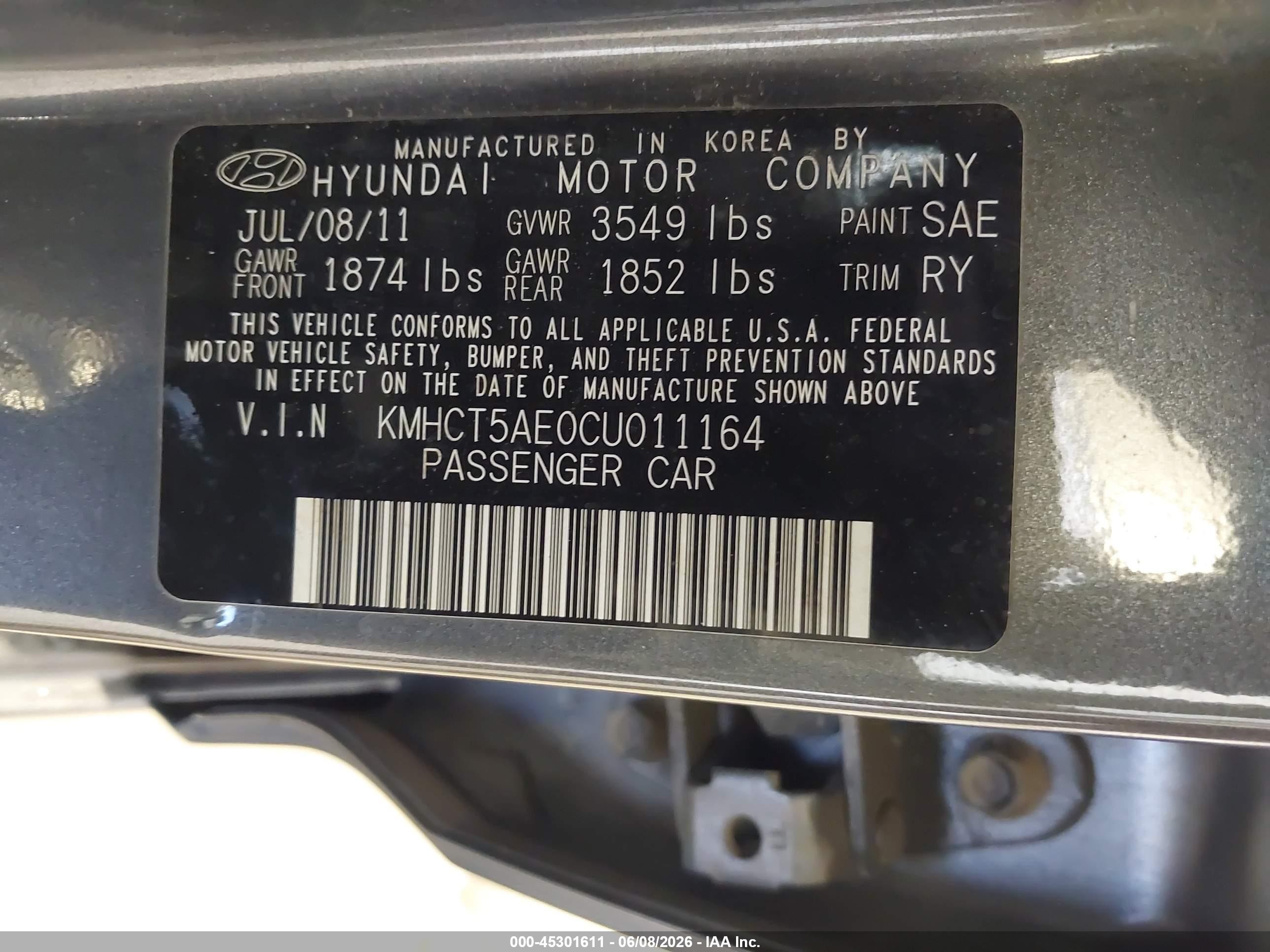 2012 Hyundai Accent Gs Gray vin: KMHCT5AE0CU011164