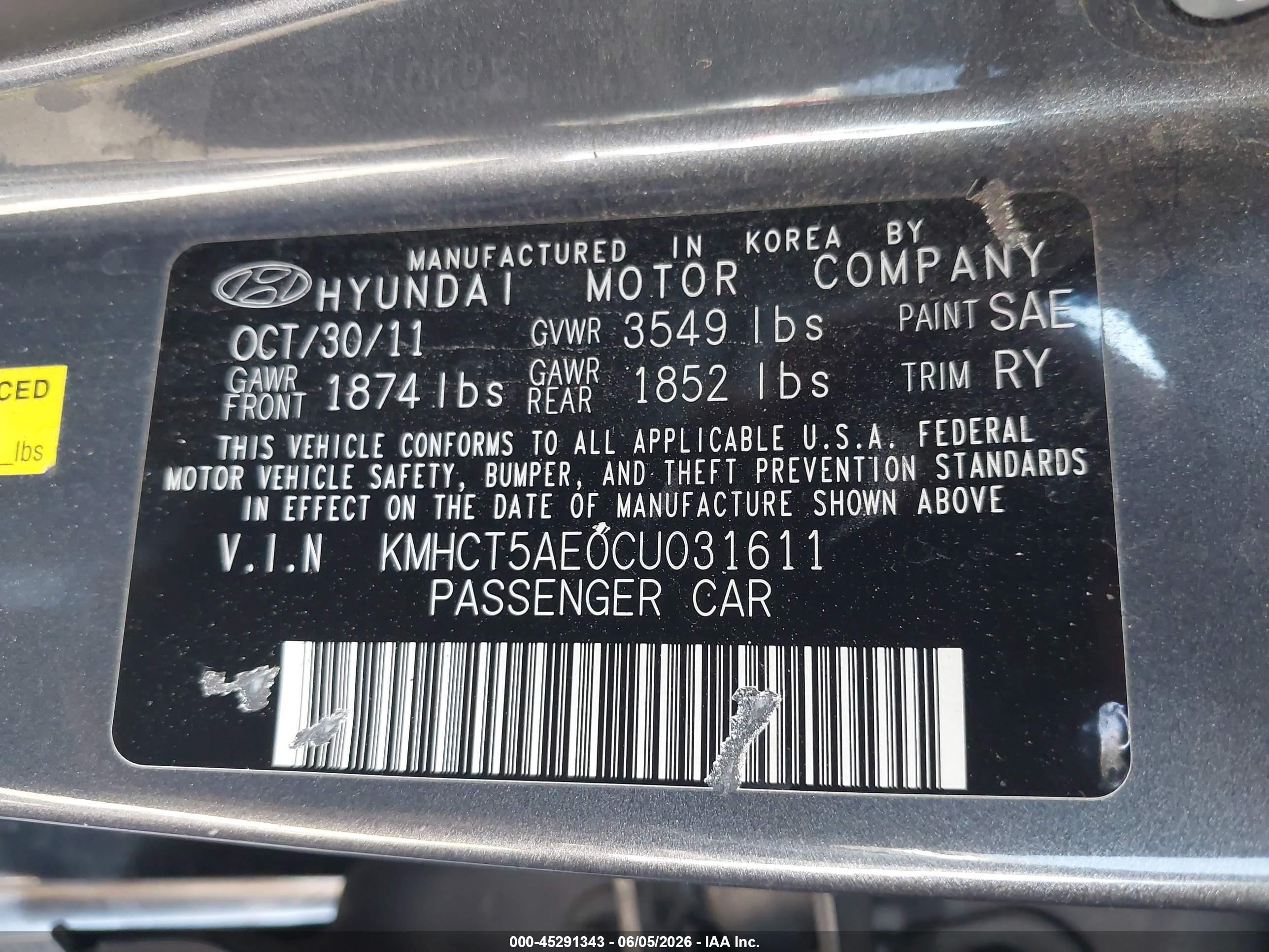 2012 Hyundai Accent Gs Gray vin: KMHCT5AE0CU031611