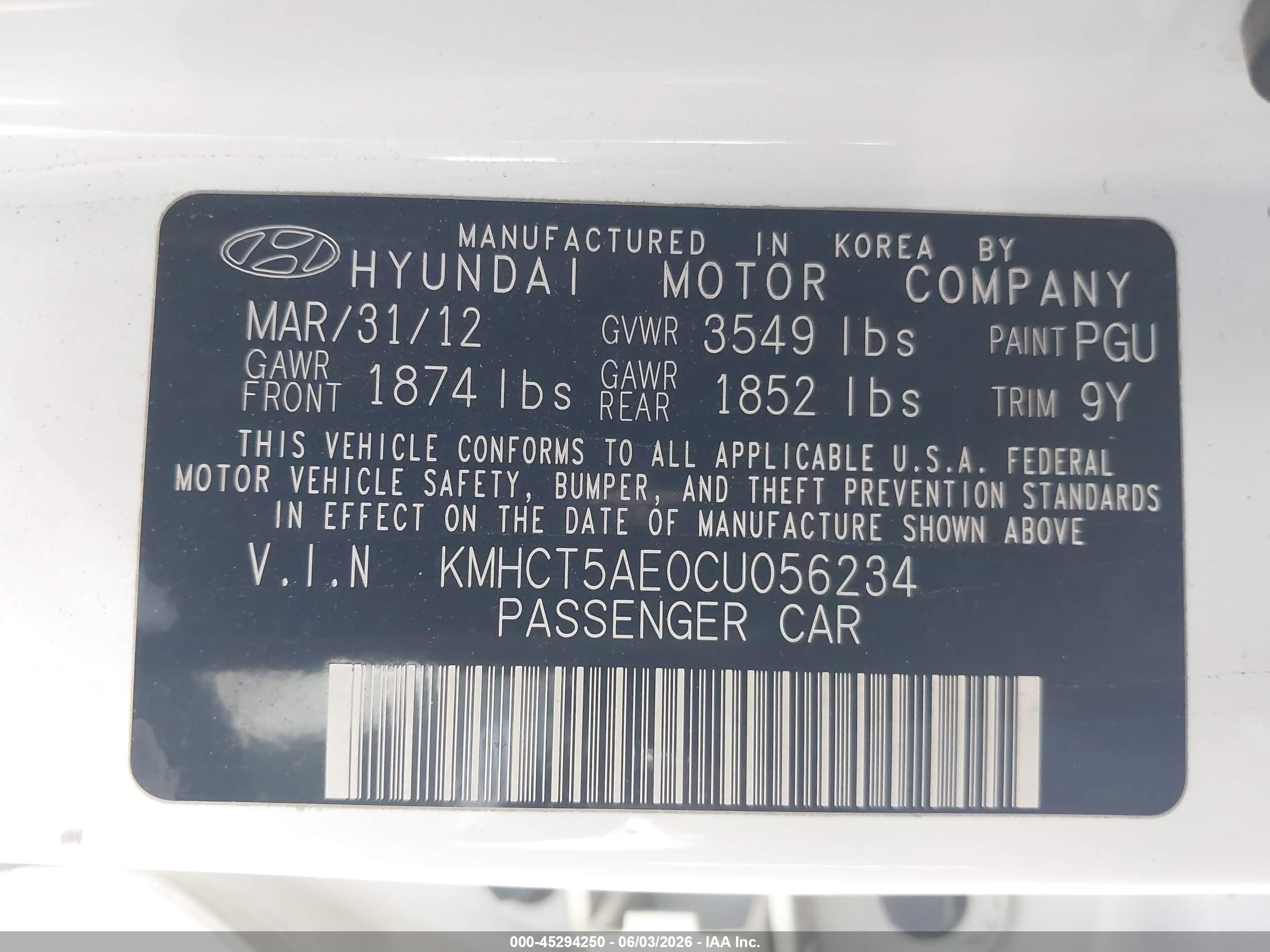 2012 Hyundai Accent Gs White vin: KMHCT5AE0CU056234