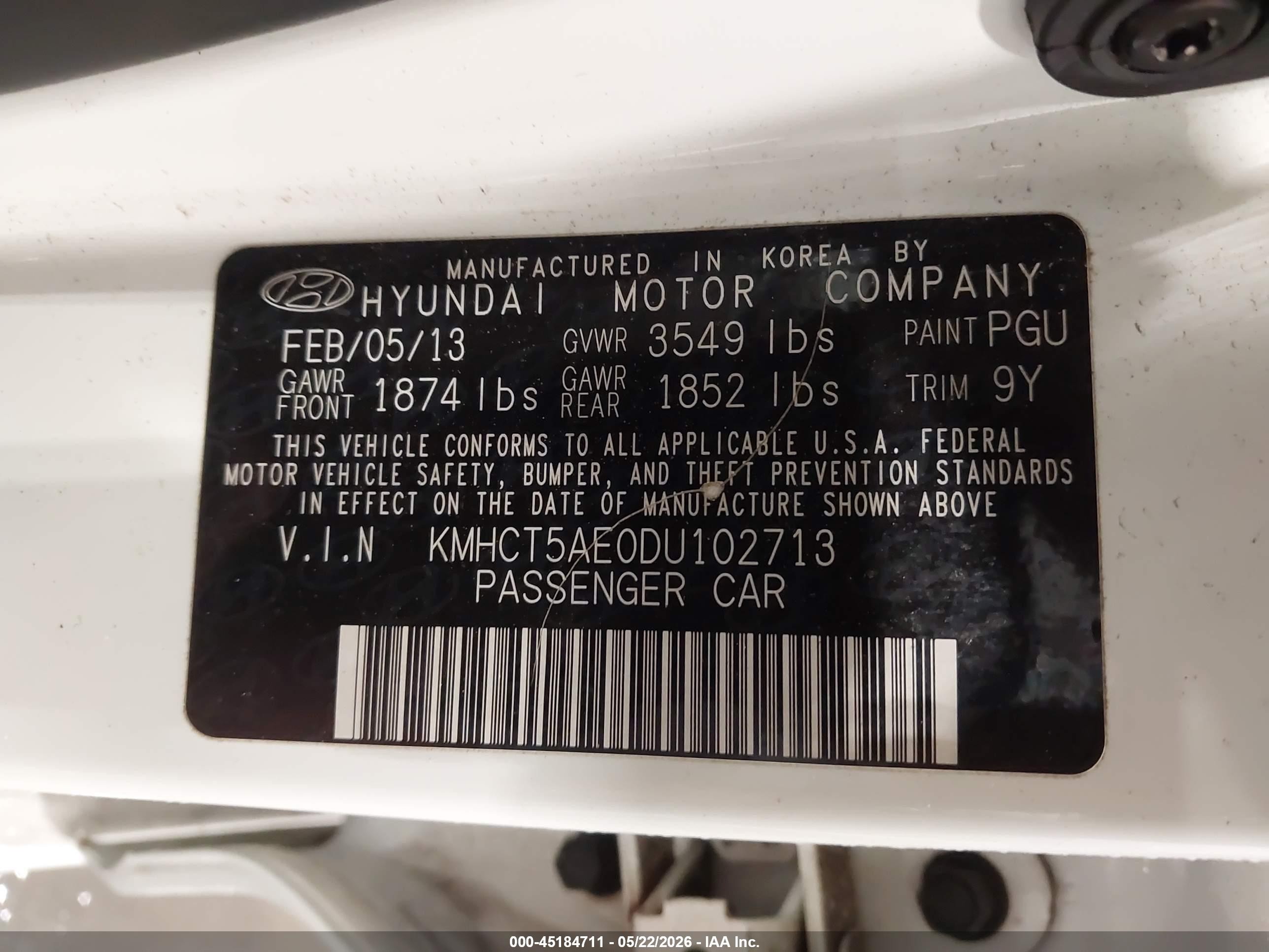 2013 Hyundai Accent Gs White vin: KMHCT5AE0DU102713