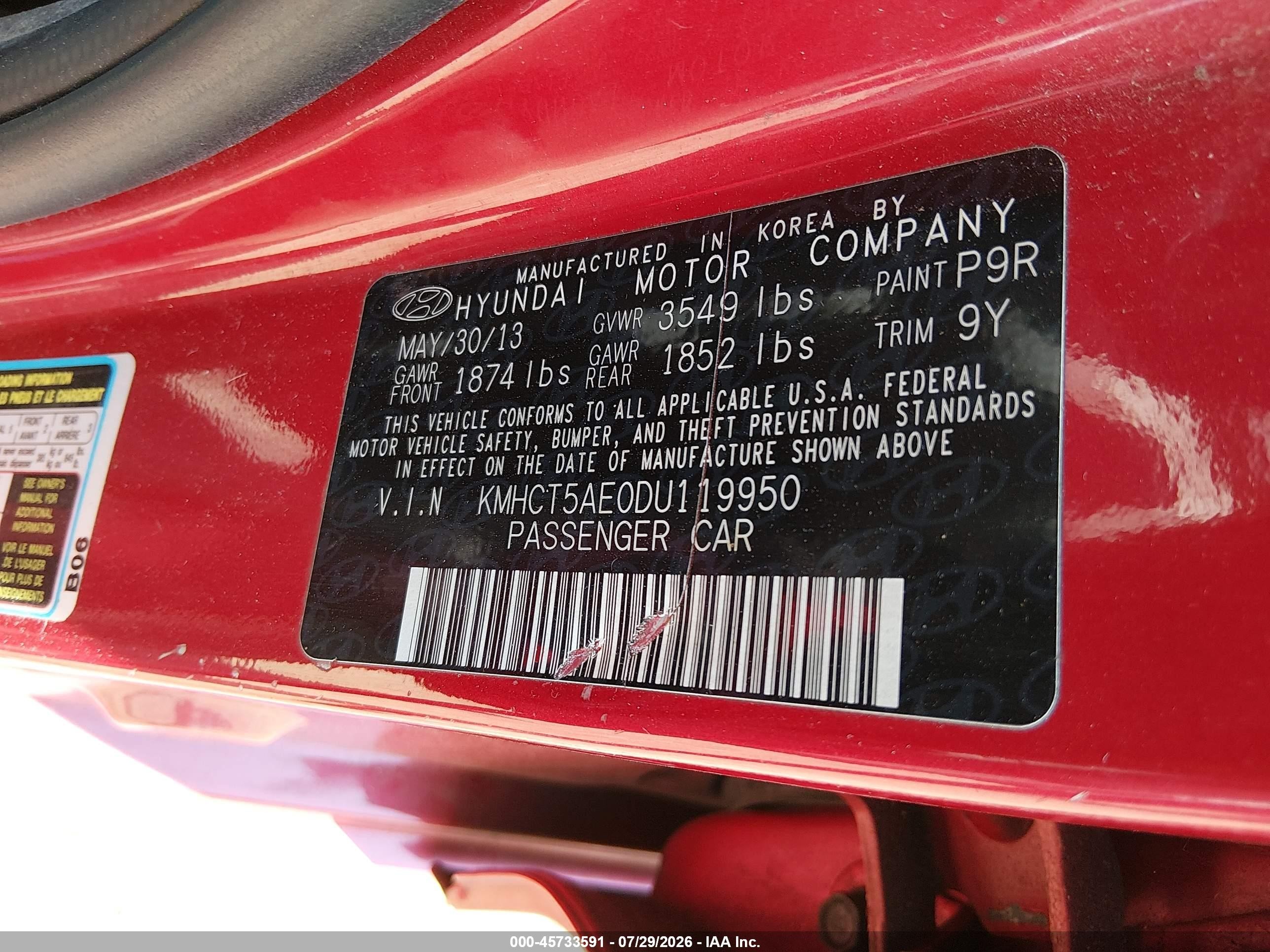 2013 Hyundai Accent Gs Red vin: KMHCT5AE0DU119950