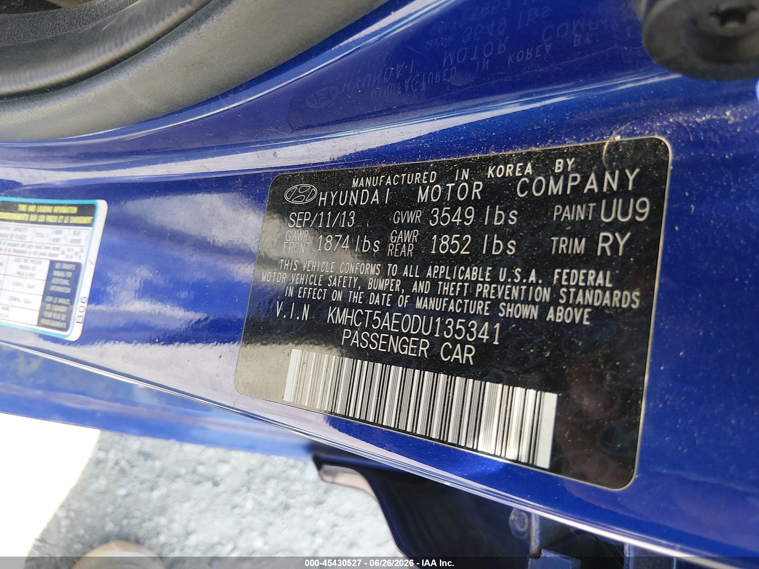 2013 Hyundai Accent Gs Blue vin: KMHCT5AE0DU135341