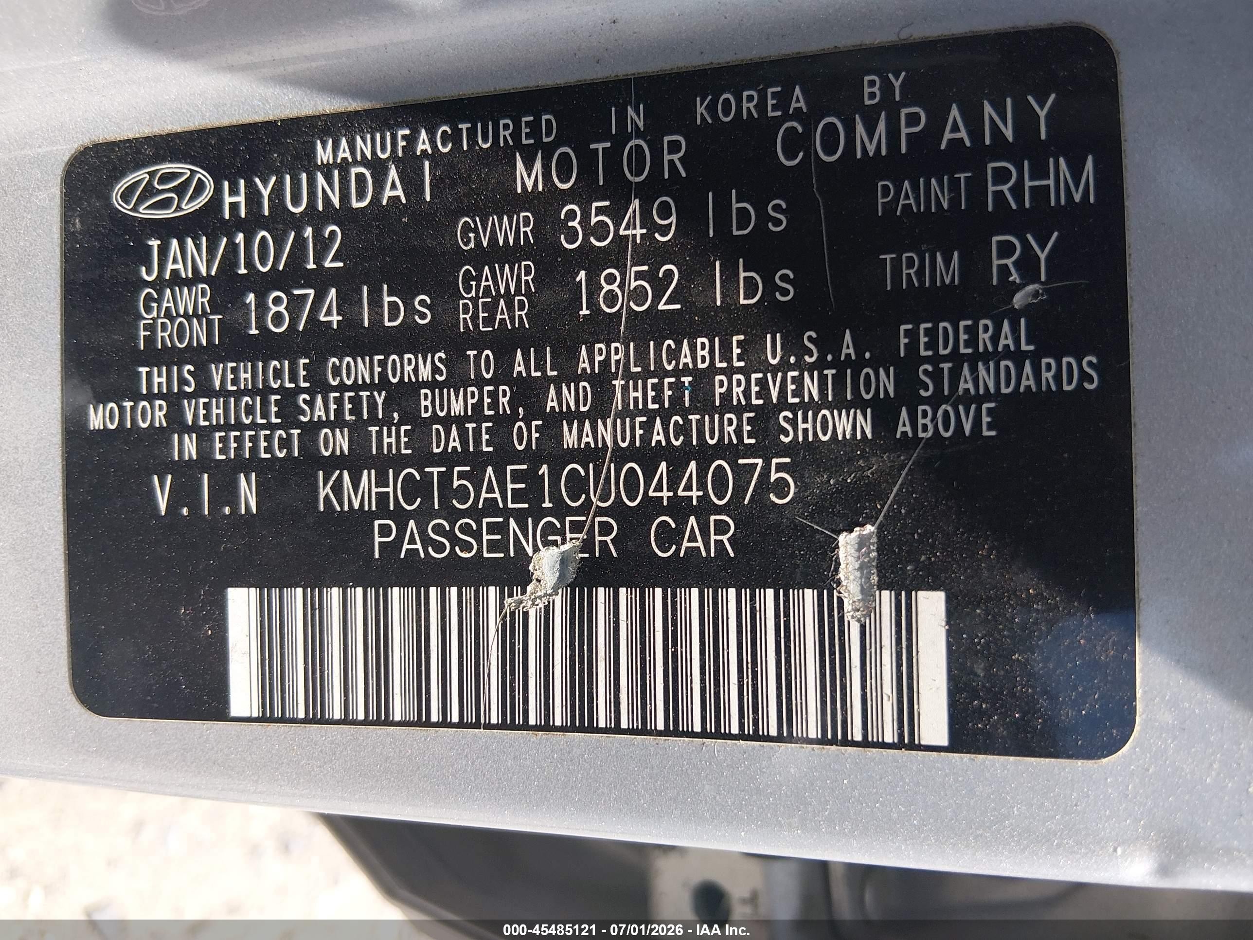 2012 Hyundai Accent Gs Silver vin: KMHCT5AE1CU044075