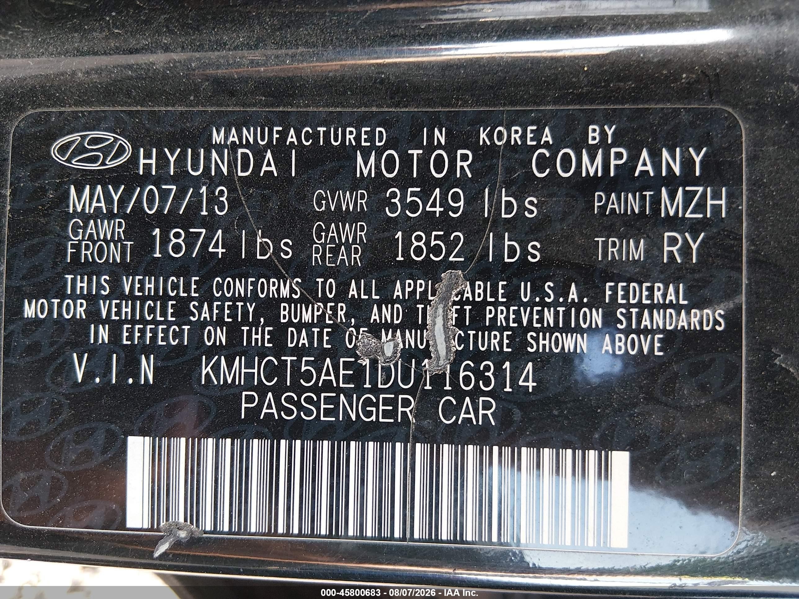 2013 Hyundai Accent Gs Черный vin: KMHCT5AE1DU116314
