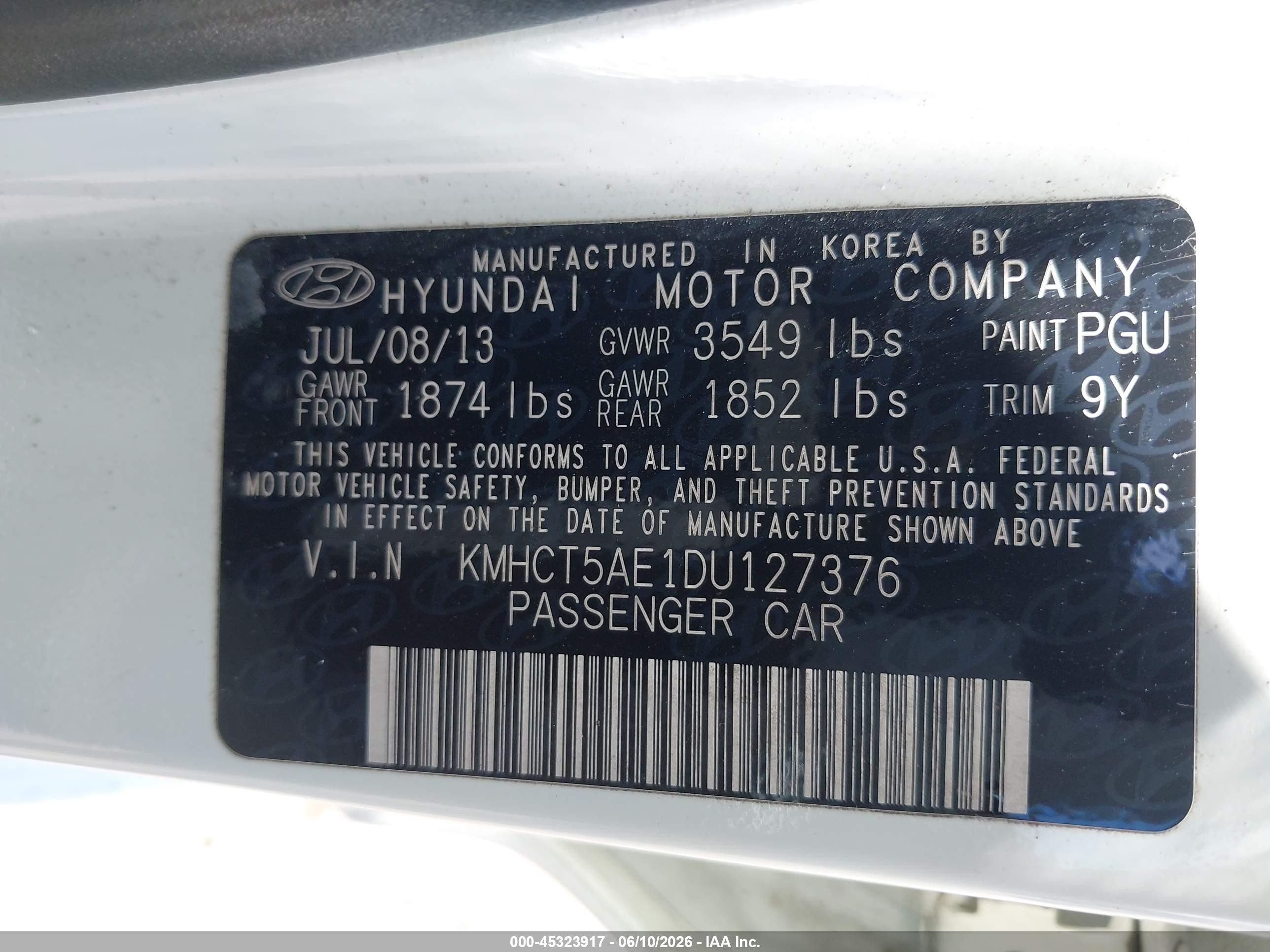 2013 Hyundai Accent Gs White vin: KMHCT5AE1DU127376