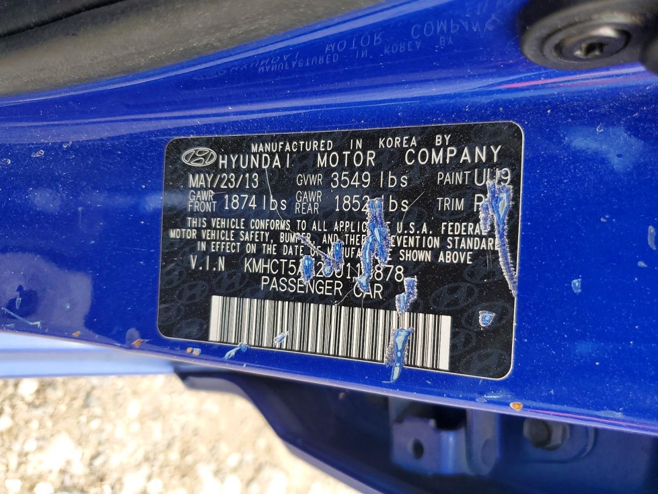 2013 Hyundai Accent Gs Blue vin: KMHCT5AE2DU118878