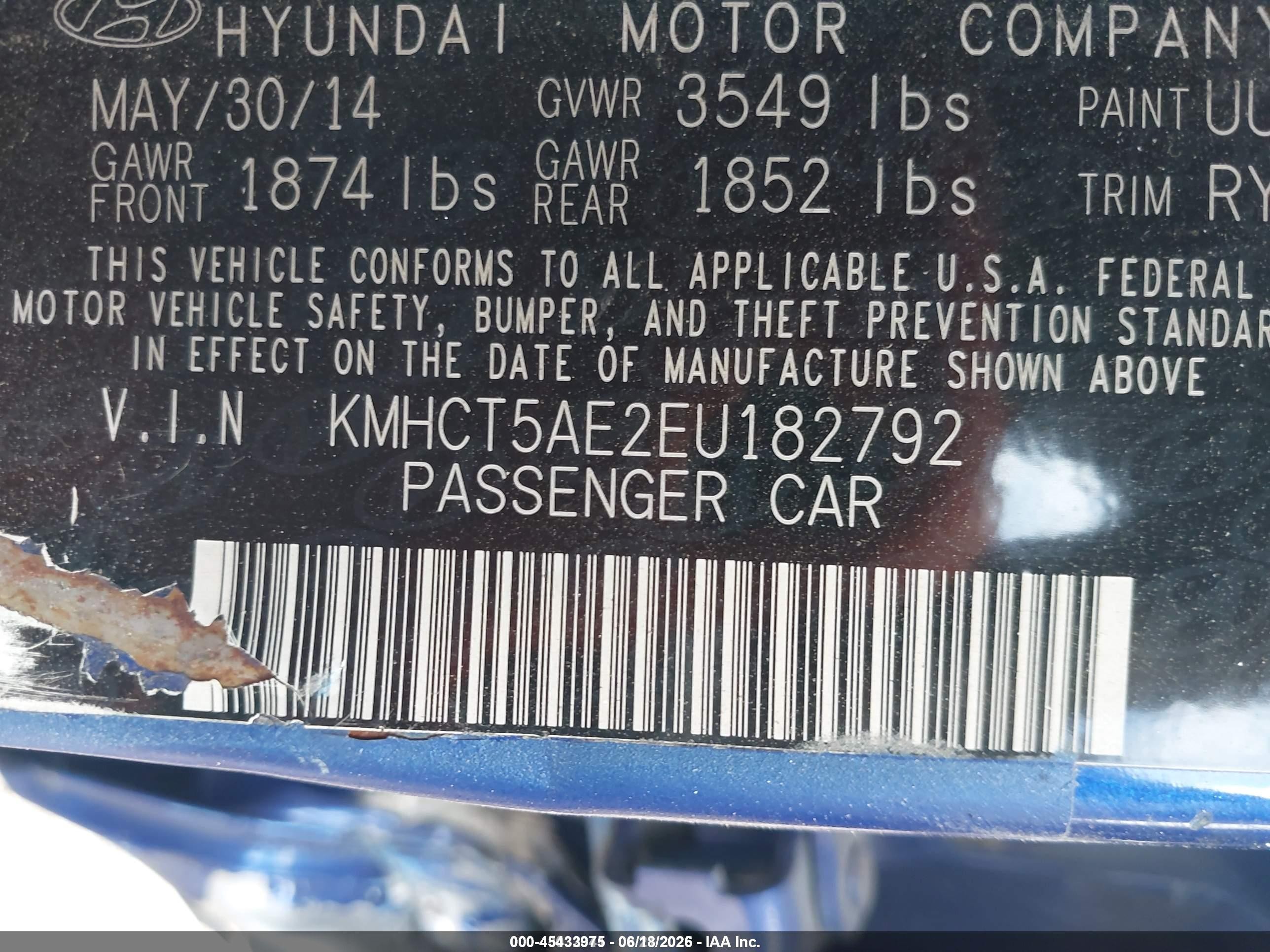 2014 Hyundai Accent Gs Blue vin: KMHCT5AE2EU182792