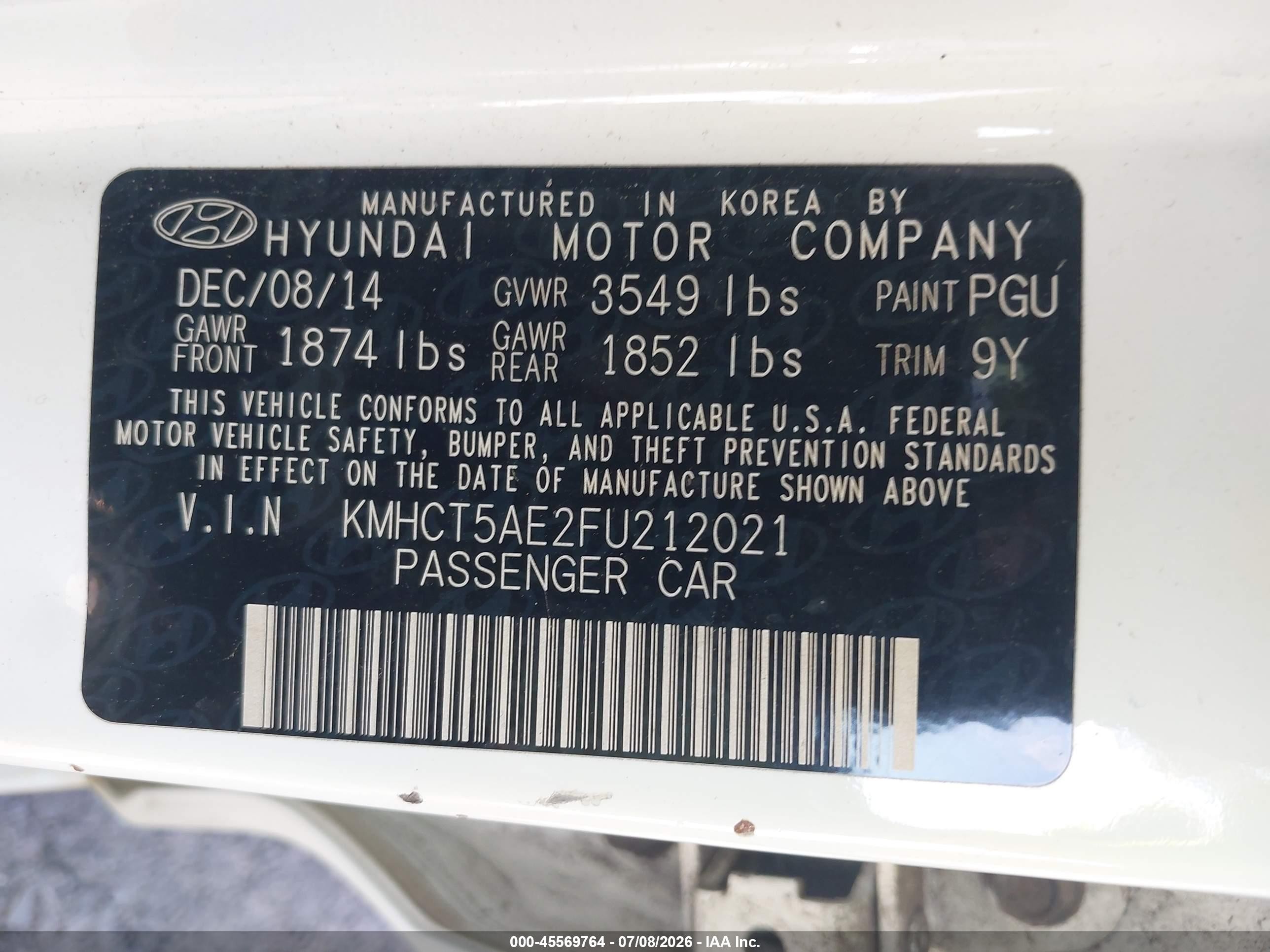 2015 Hyundai Accent Gs White vin: KMHCT5AE2FU212021