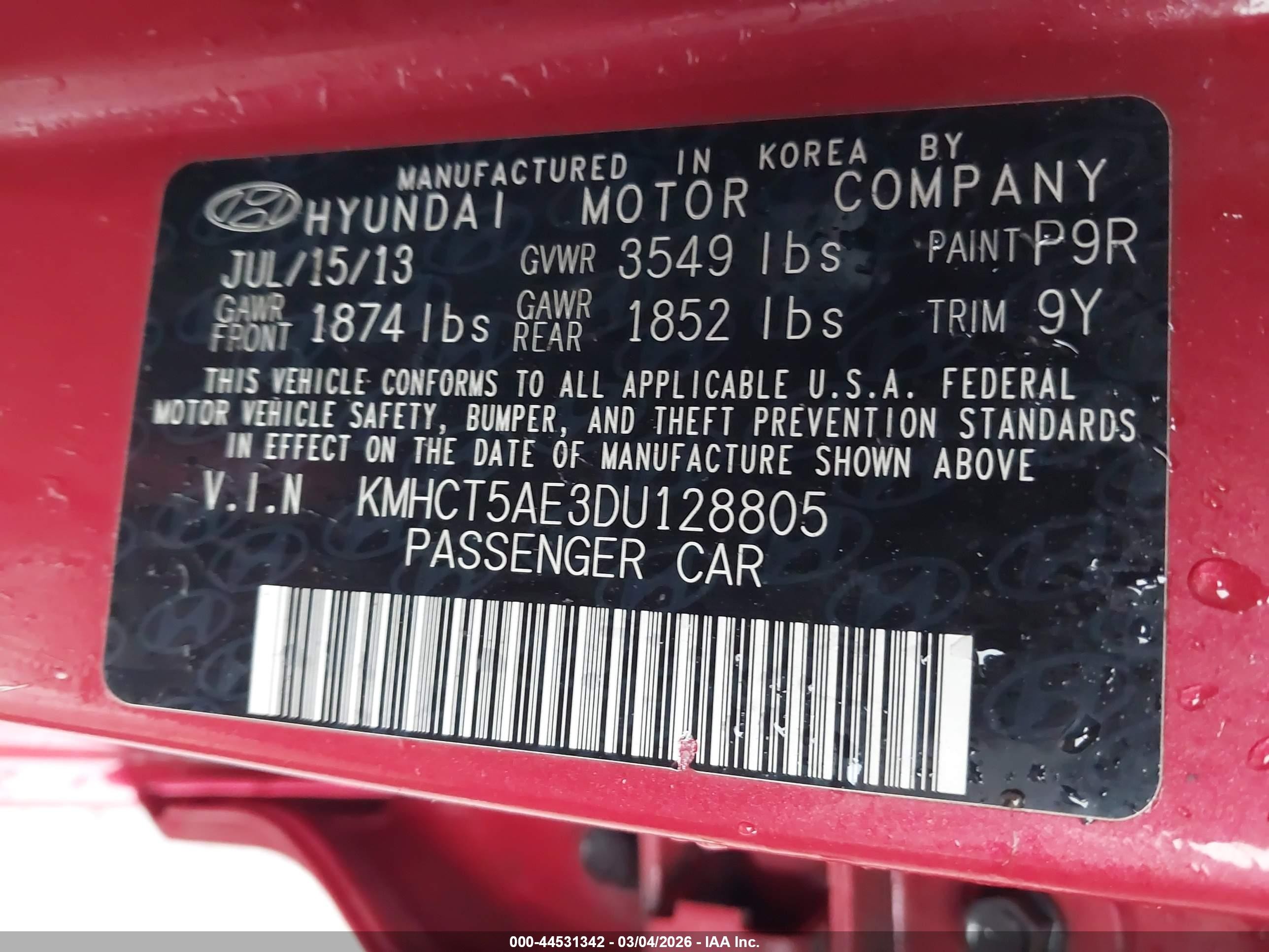 2013 Hyundai Accent Gs Red vin: KMHCT5AE3DU128805