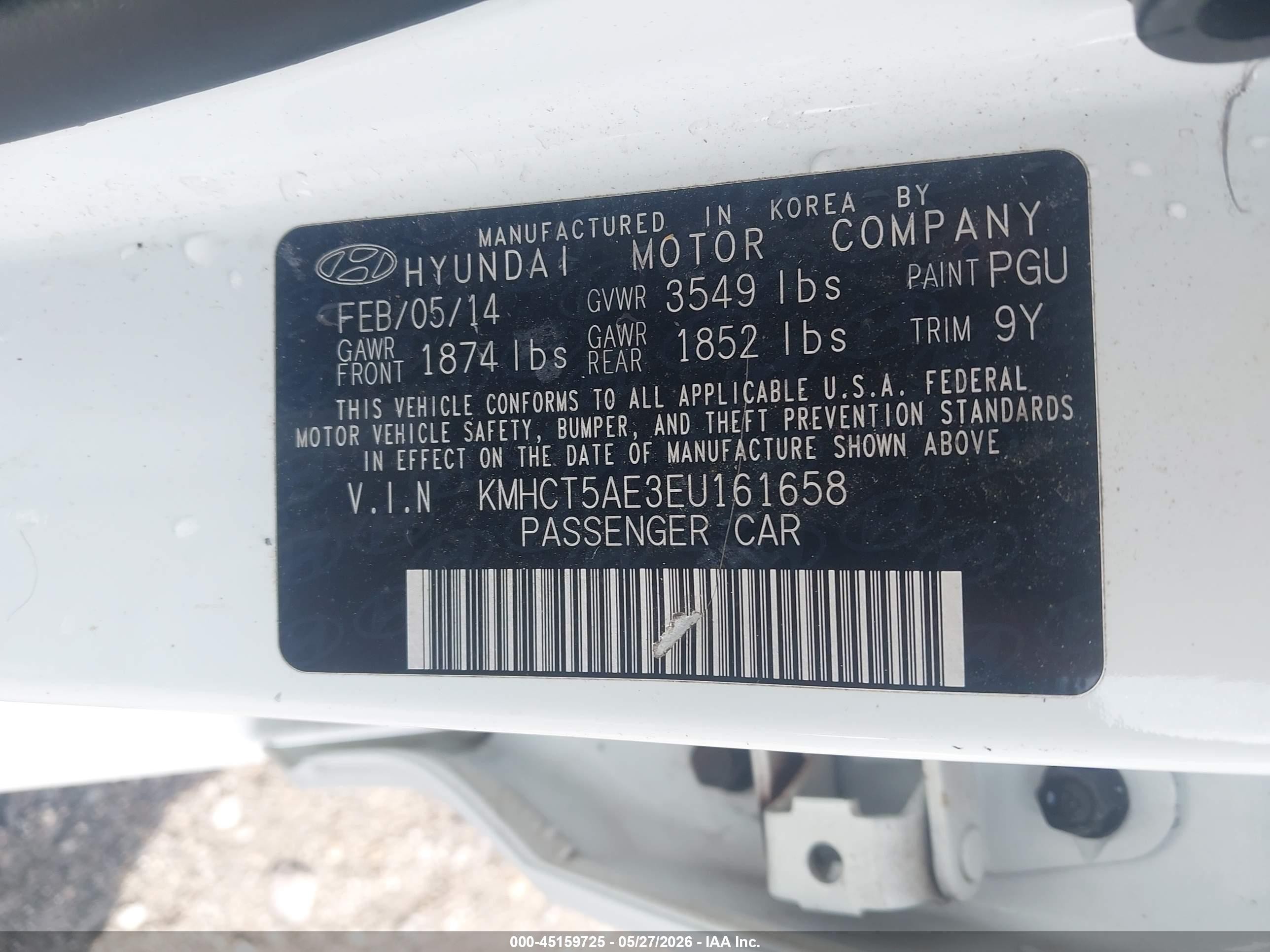2014 Hyundai Accent Gs White vin: KMHCT5AE3EU161658