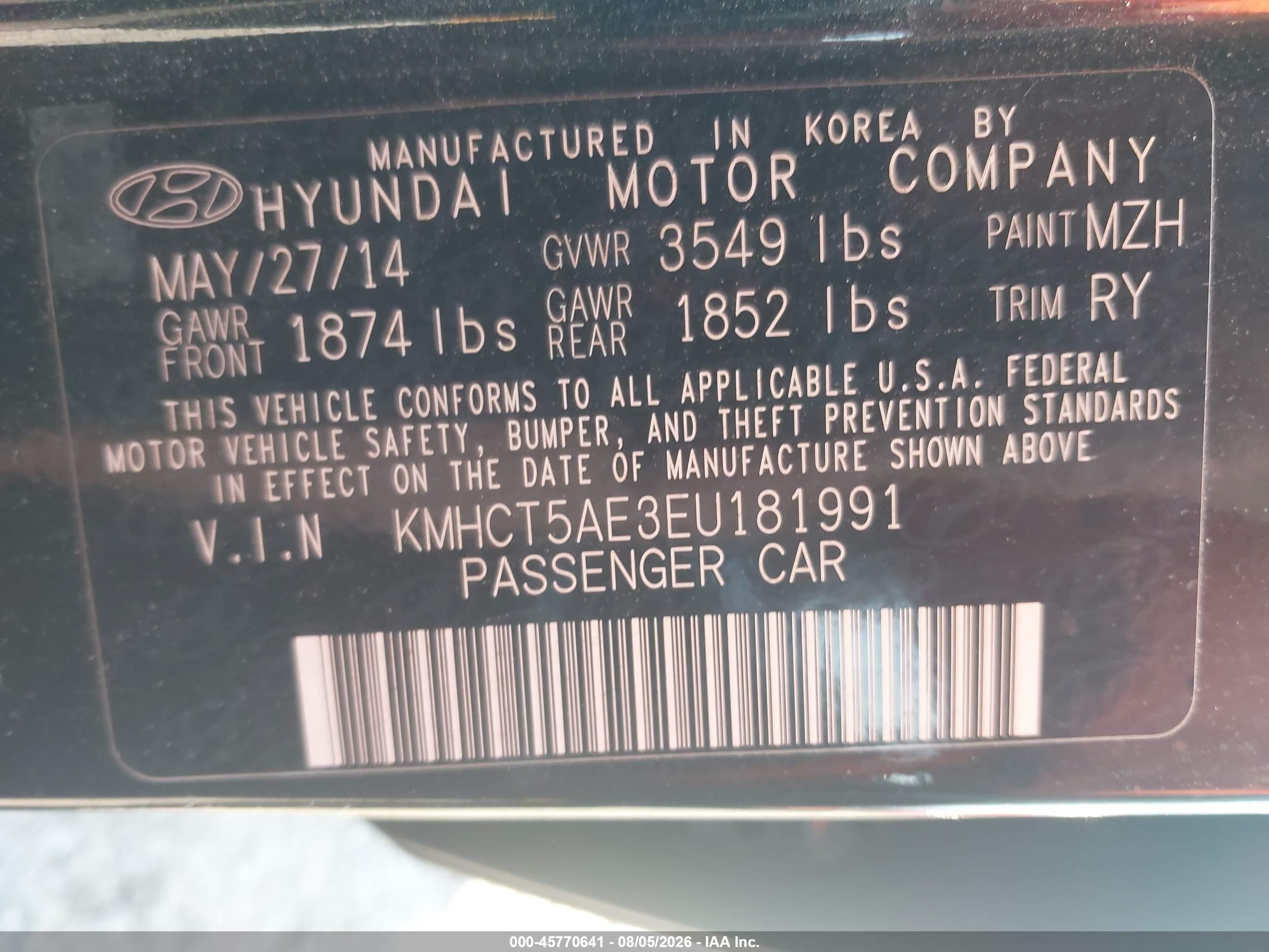 2014 Hyundai Accent Gs Black vin: KMHCT5AE3EU181991