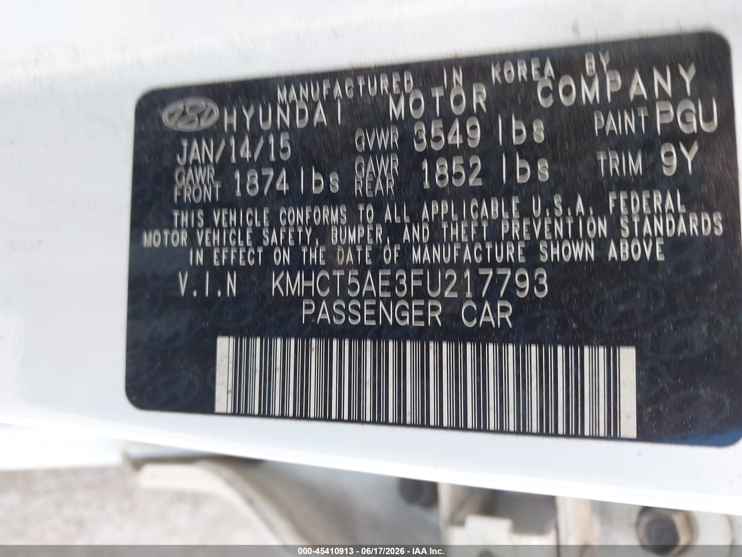 2015 Hyundai Accent Gs White vin: KMHCT5AE3FU217793