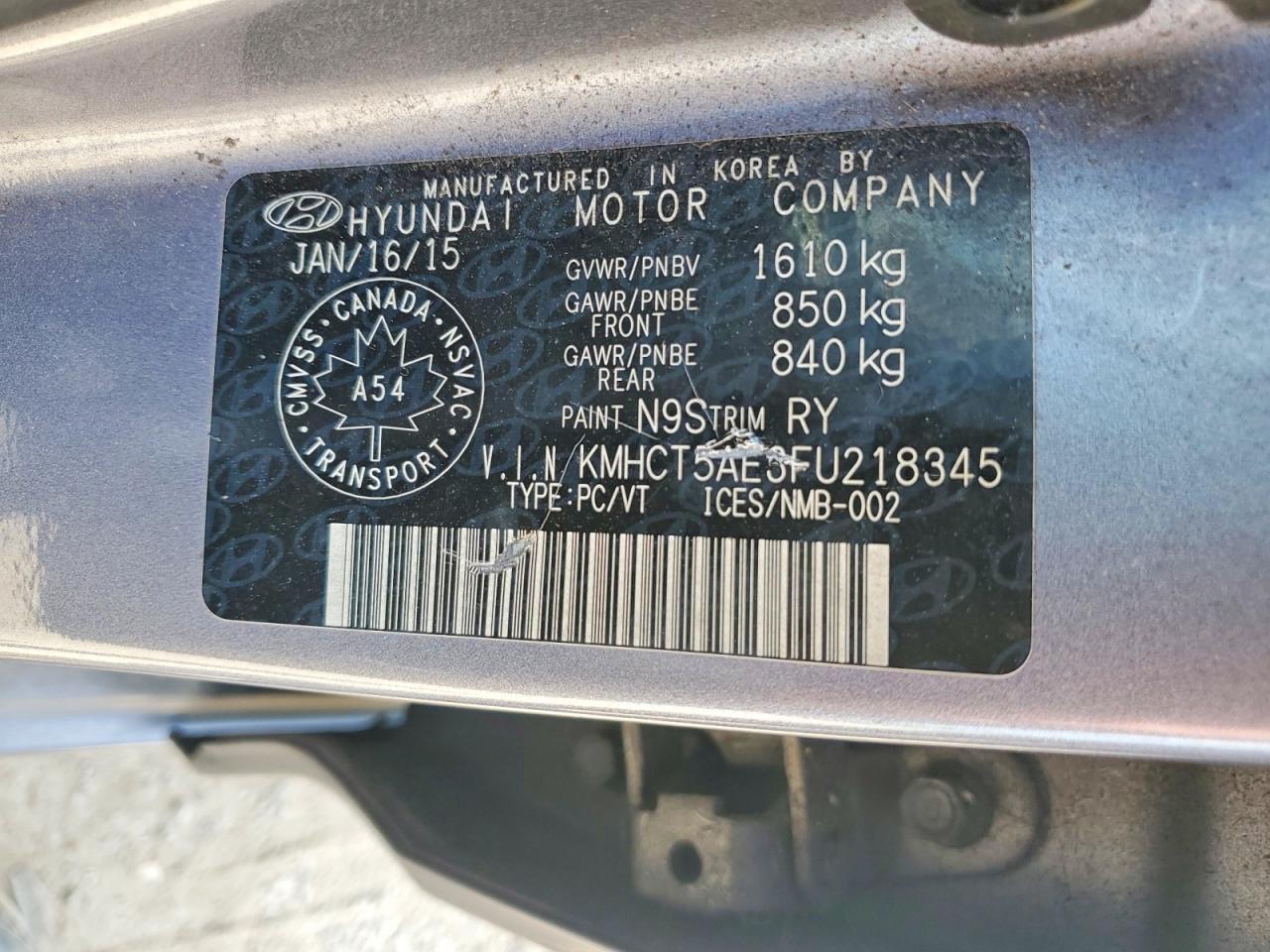 2015 Hyundai Accent Gs Gray vin: KMHCT5AE3FU218345