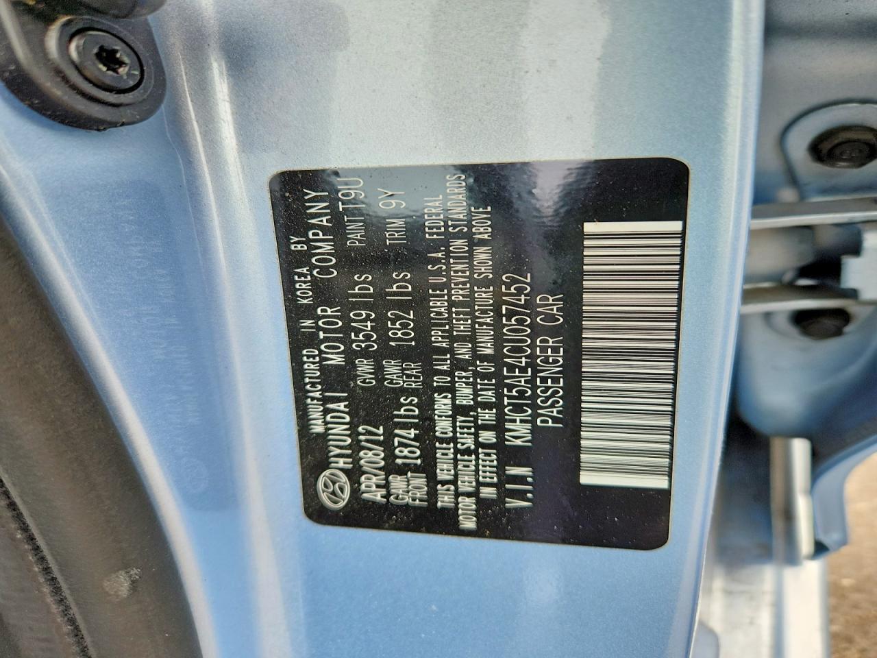 2012 Hyundai Accent Gs Blue vin: KMHCT5AE4CU057452