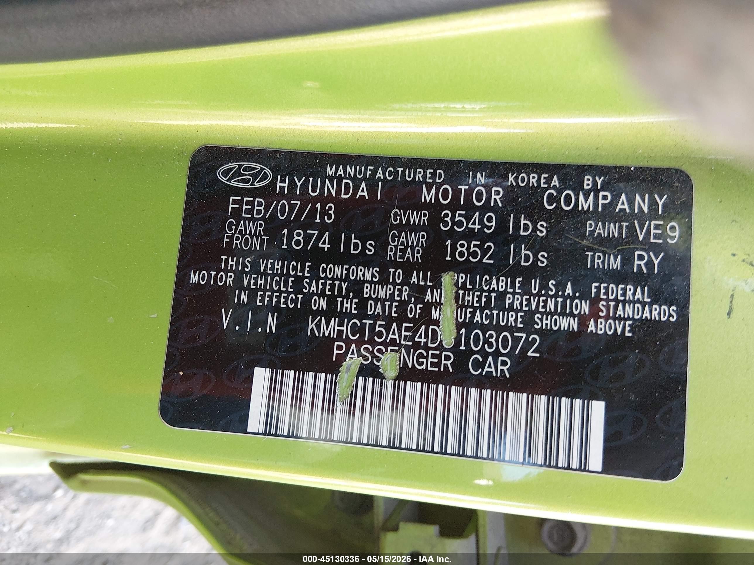 2013 Hyundai Accent Gs Green vin: KMHCT5AE4DU103072