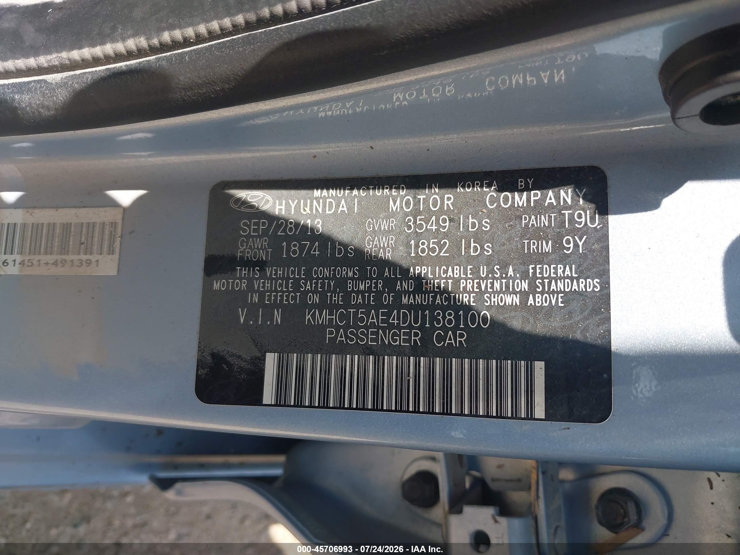 2013 Hyundai Accent Gs Blue vin: KMHCT5AE4DU138100