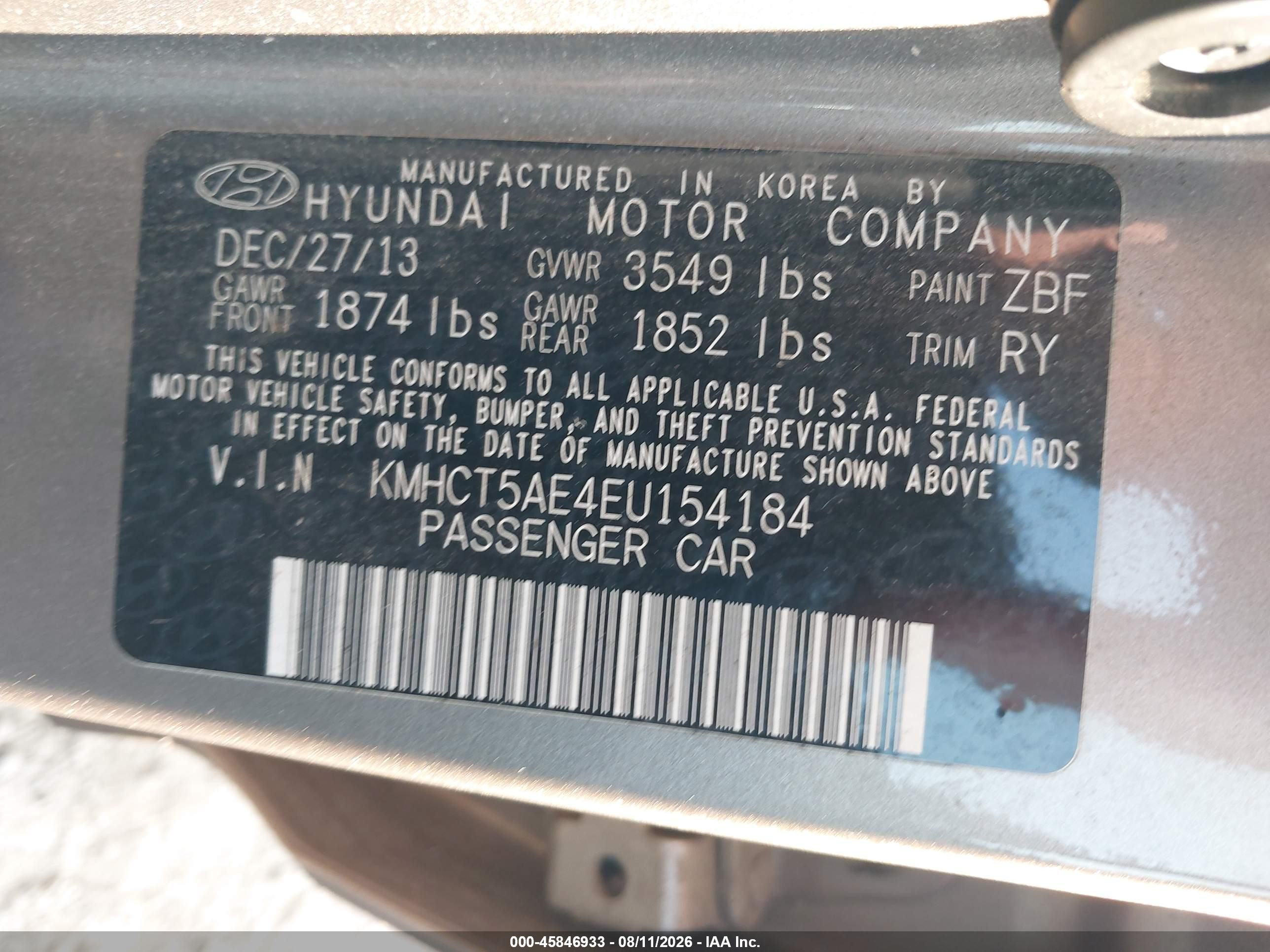 2014 Hyundai Accent Gs Silver vin: KMHCT5AE4EU154184
