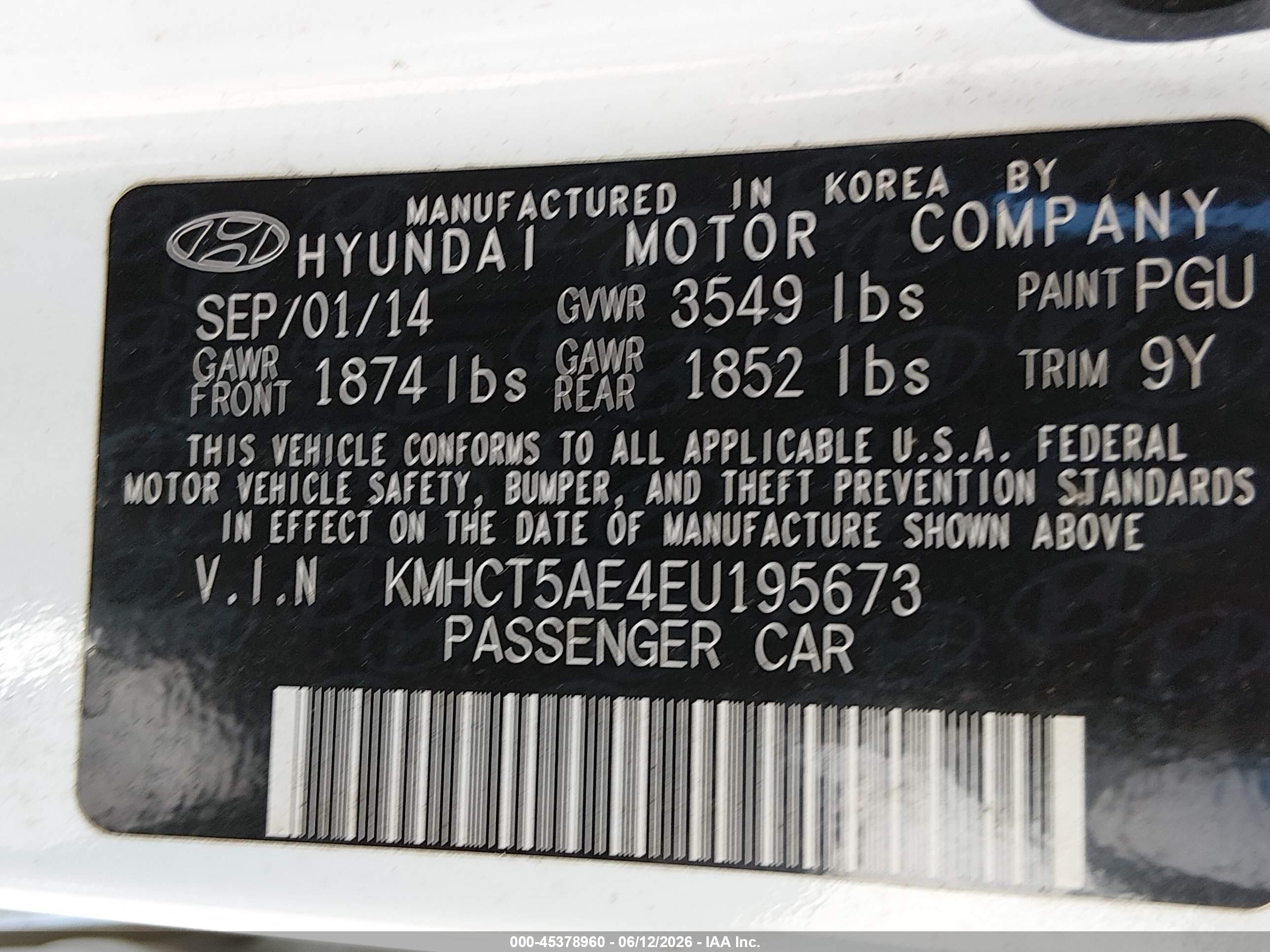 2014 Hyundai Accent Gs White vin: KMHCT5AE4EU195673
