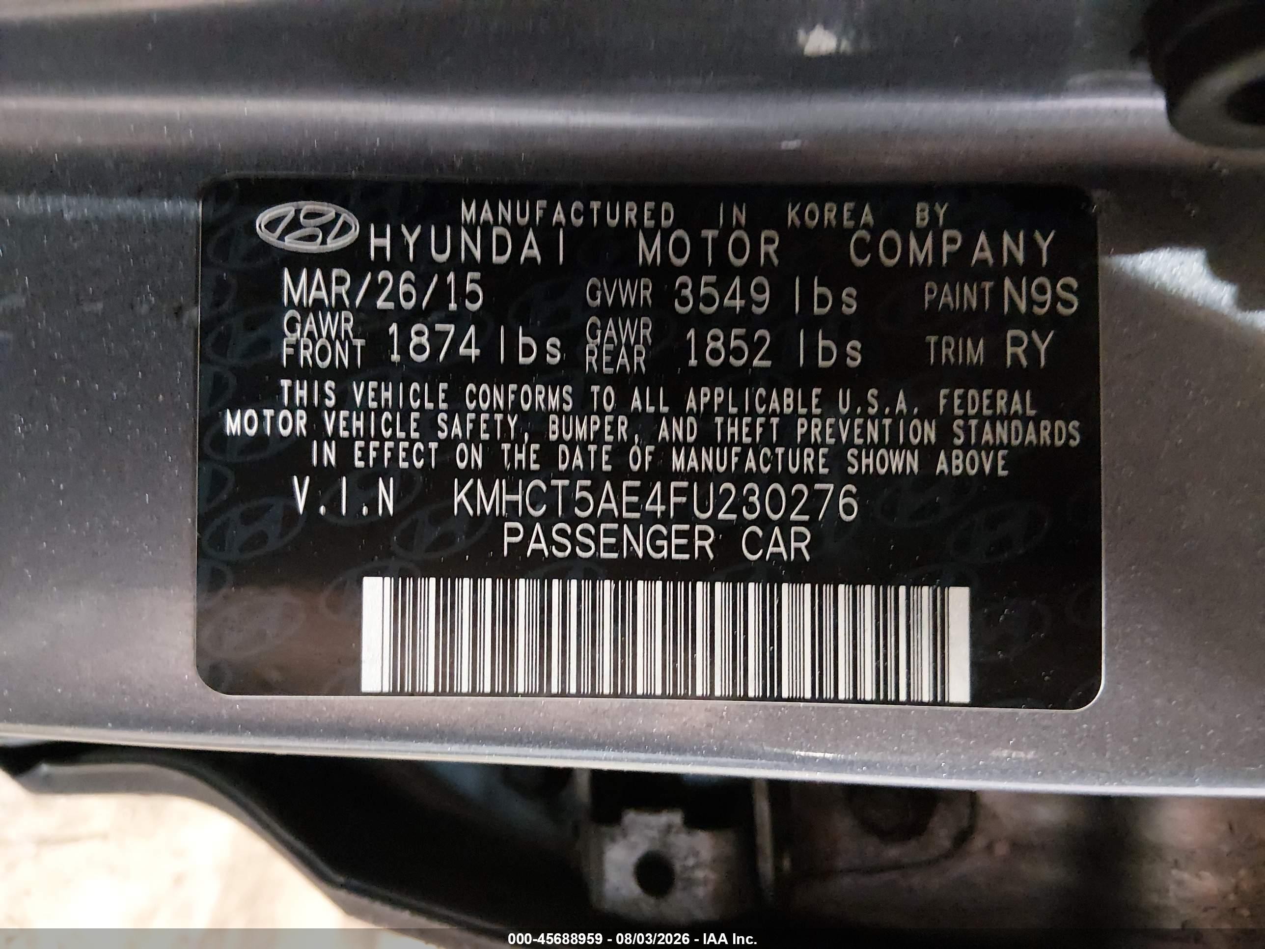 2015 Hyundai Accent Gs Gray vin: KMHCT5AE4FU230276