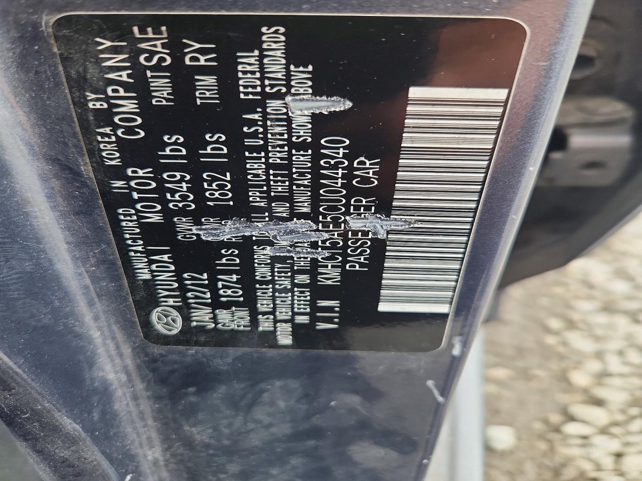 2012 Hyundai Accent Gs Charcoal vin: KMHCT5AE5CU044340