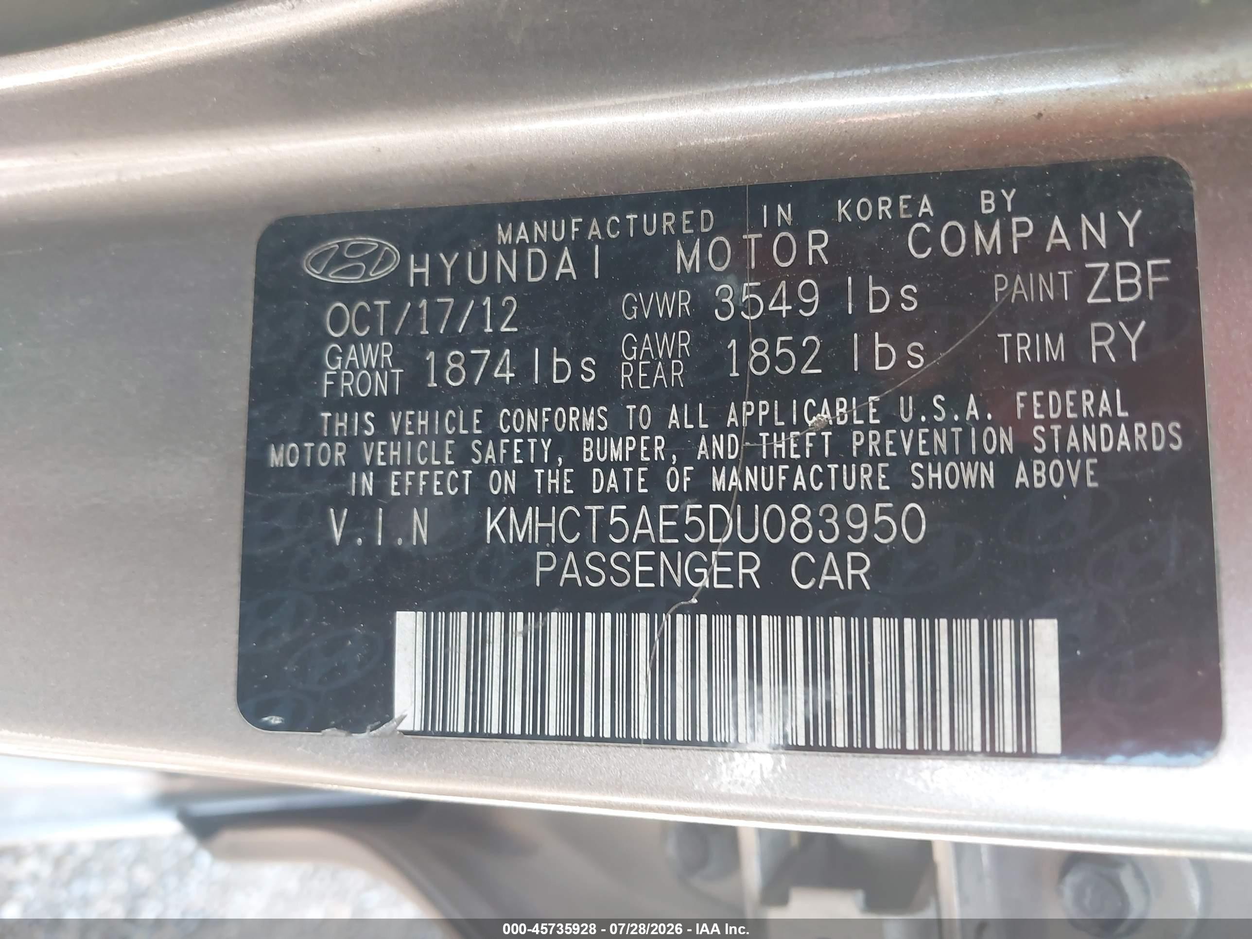 2013 Hyundai Accent Gs Gray vin: KMHCT5AE5DU083950