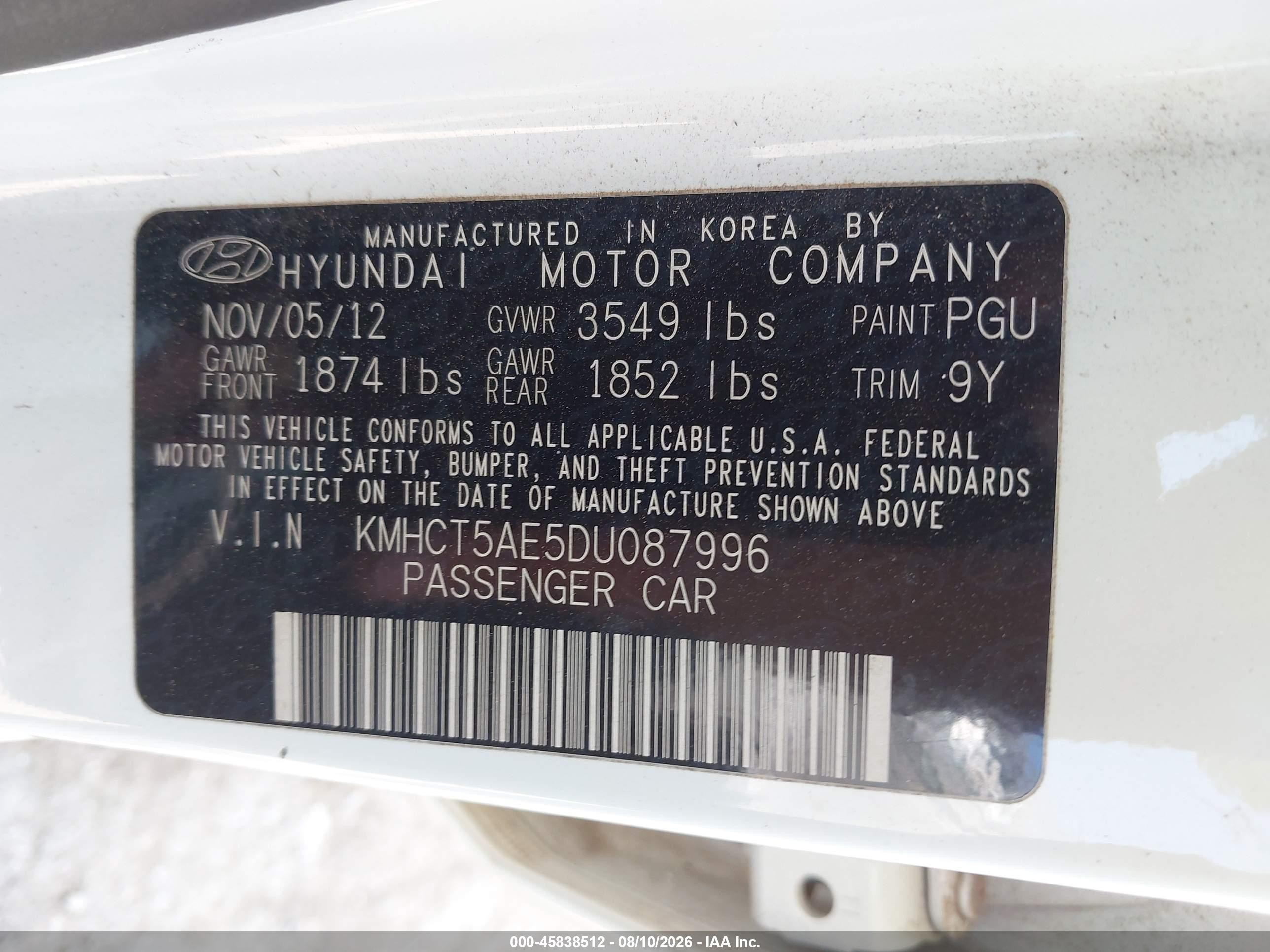 2013 Hyundai Accent Gs White vin: KMHCT5AE5DU087996