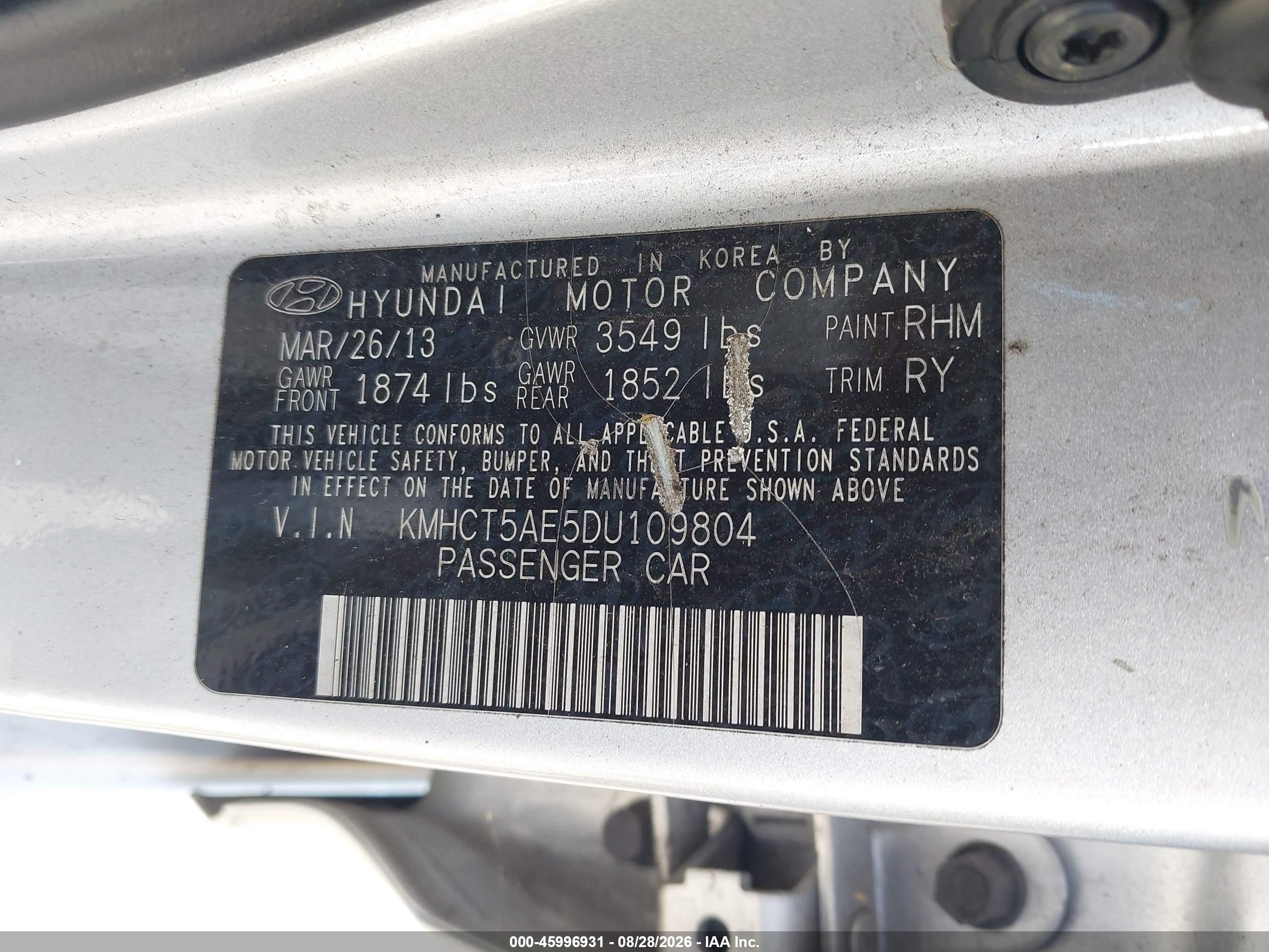 2013 Hyundai Accent Gs Gray vin: KMHCT5AE5DU109804
