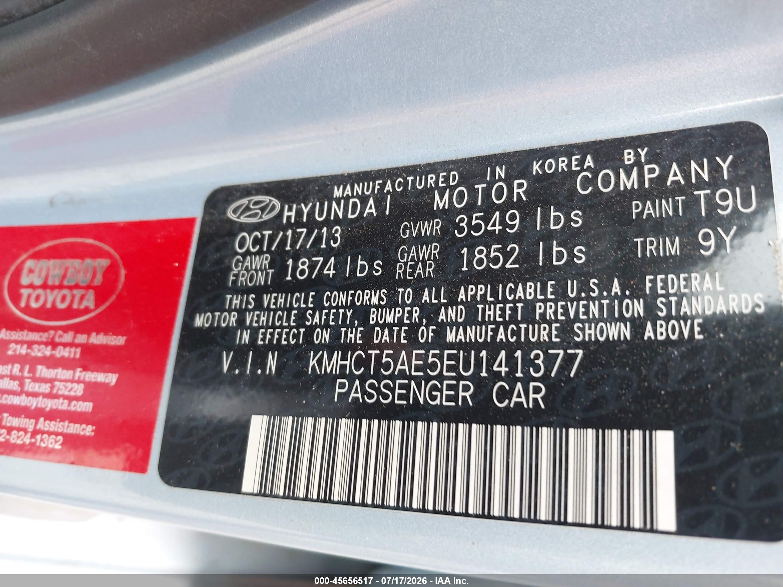 2014 Hyundai Accent Gs Blue vin: KMHCT5AE5EU141377