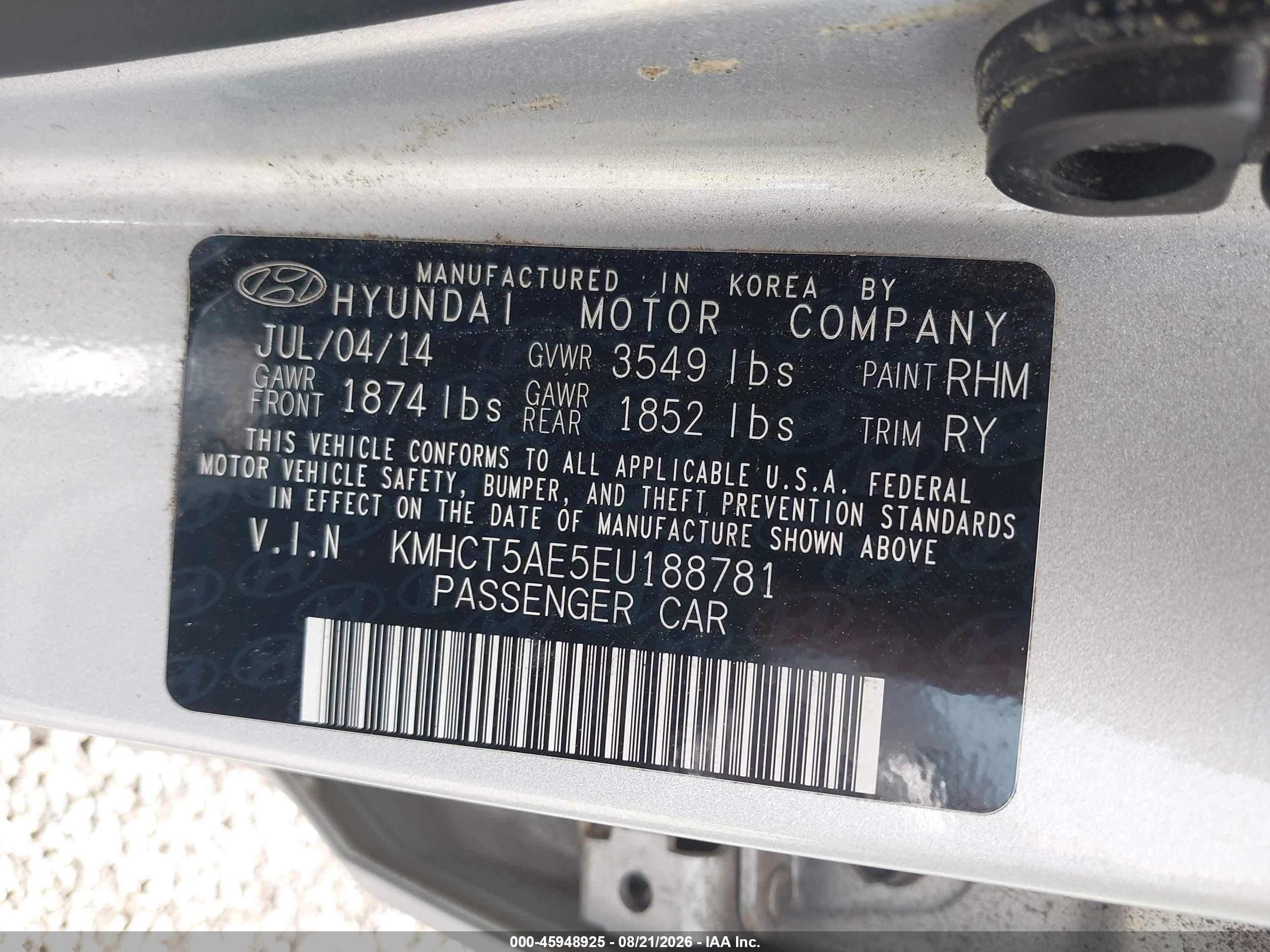 2014 Hyundai Accent Gs Серебряный vin: KMHCT5AE5EU188781