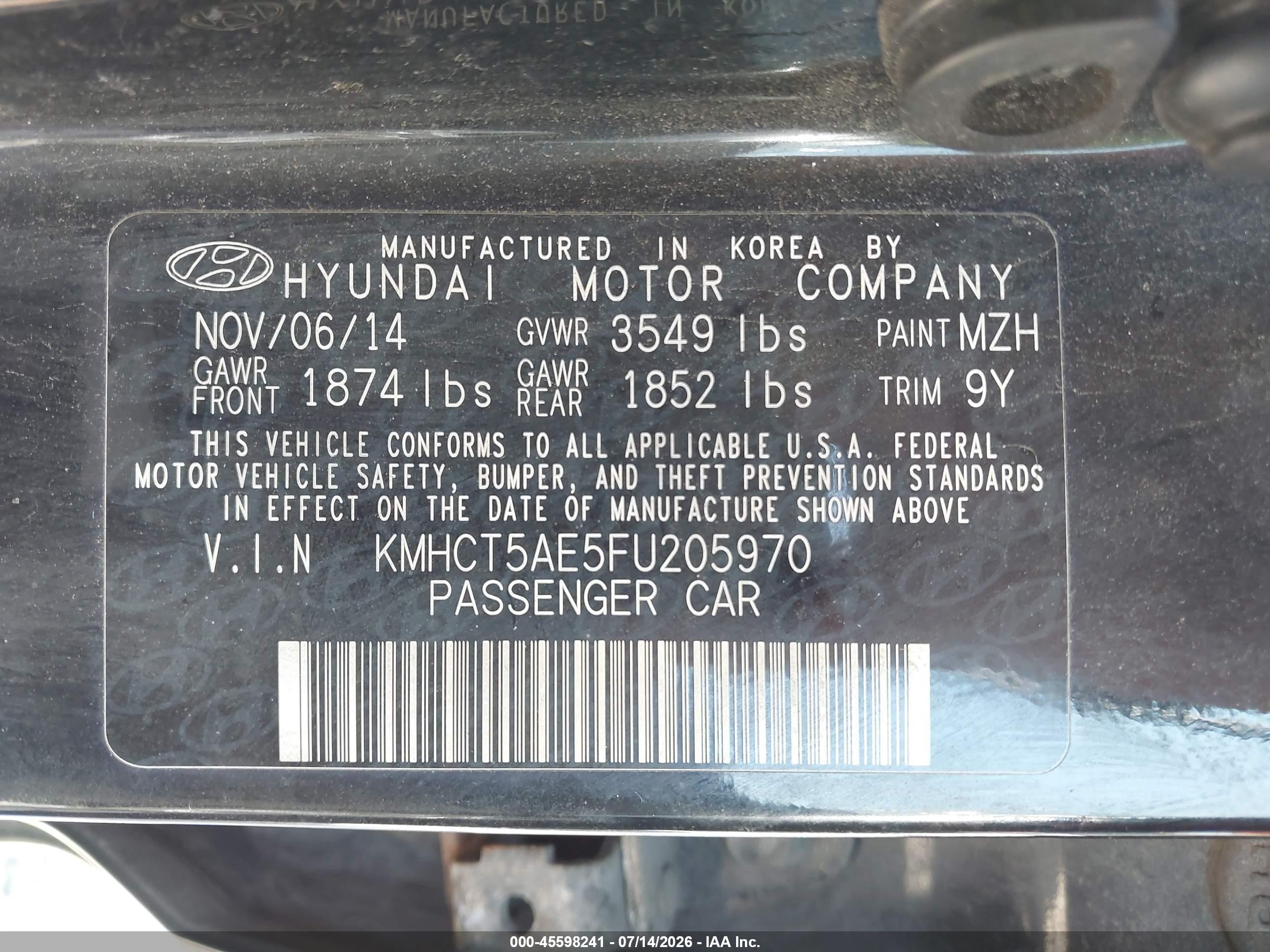 2015 Hyundai Accent Gs Black vin: KMHCT5AE5FU205970