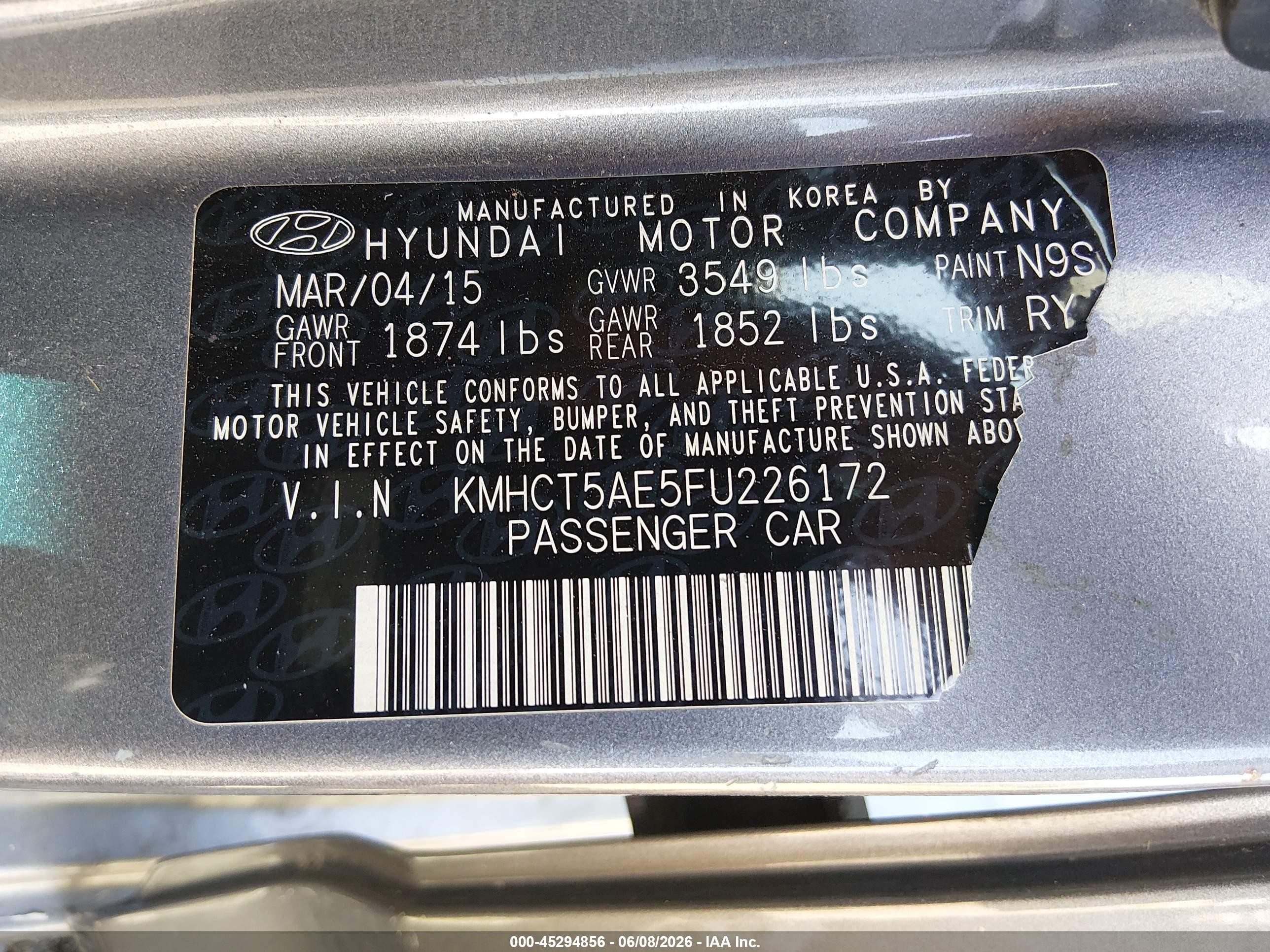 2015 Hyundai Accent Gs Gray vin: KMHCT5AE5FU226172