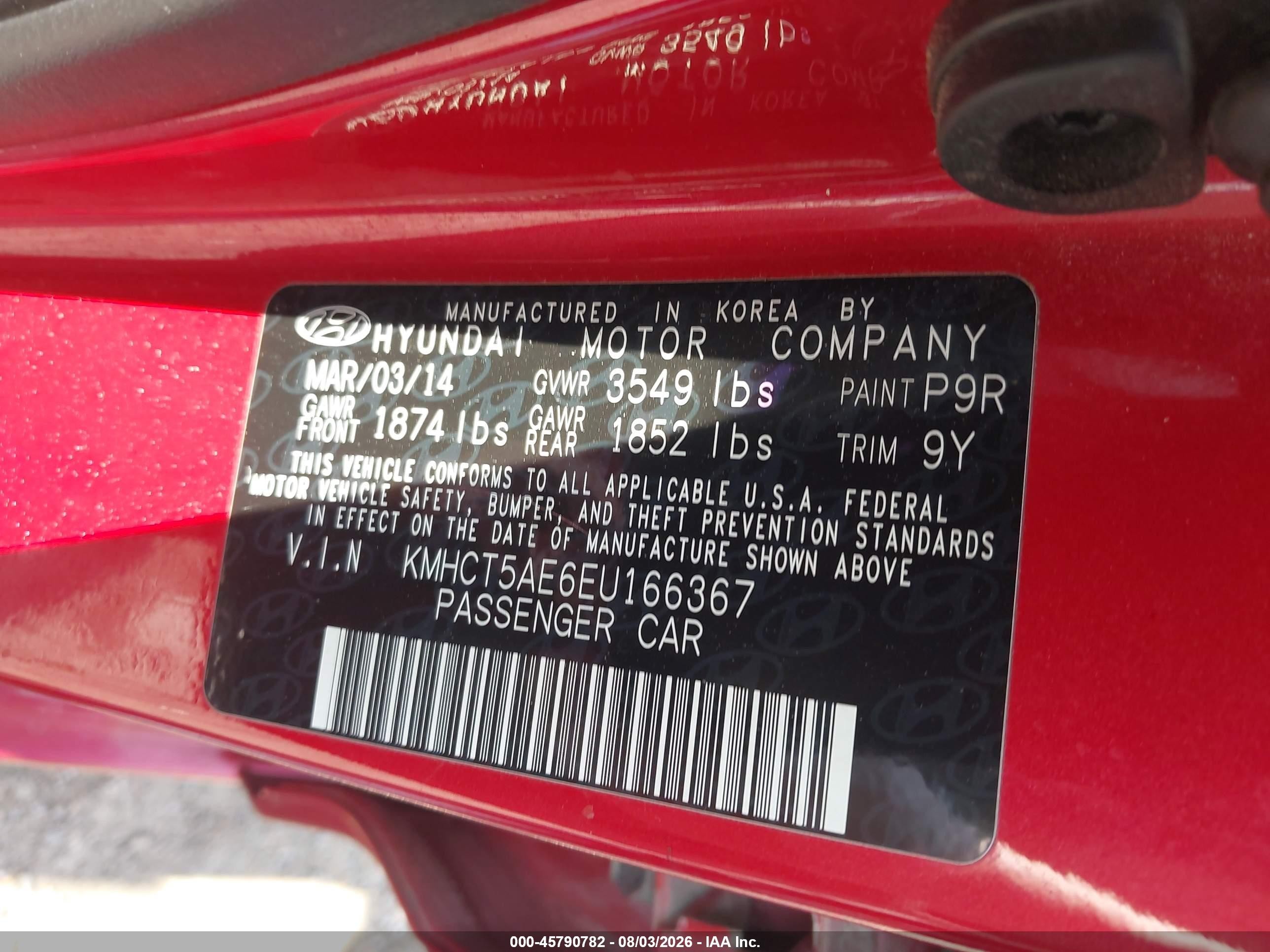 2014 Hyundai Accent Gs Red vin: KMHCT5AE6EU166367