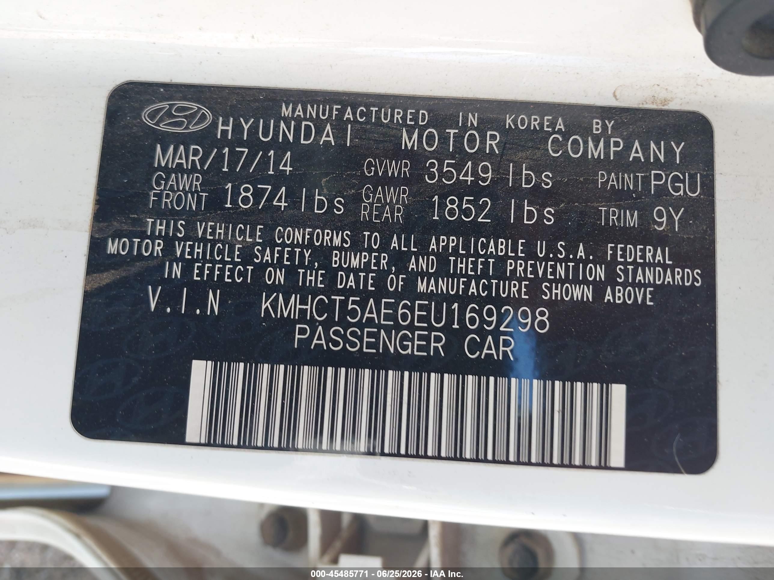 2014 Hyundai Accent Gs White vin: KMHCT5AE6EU169298