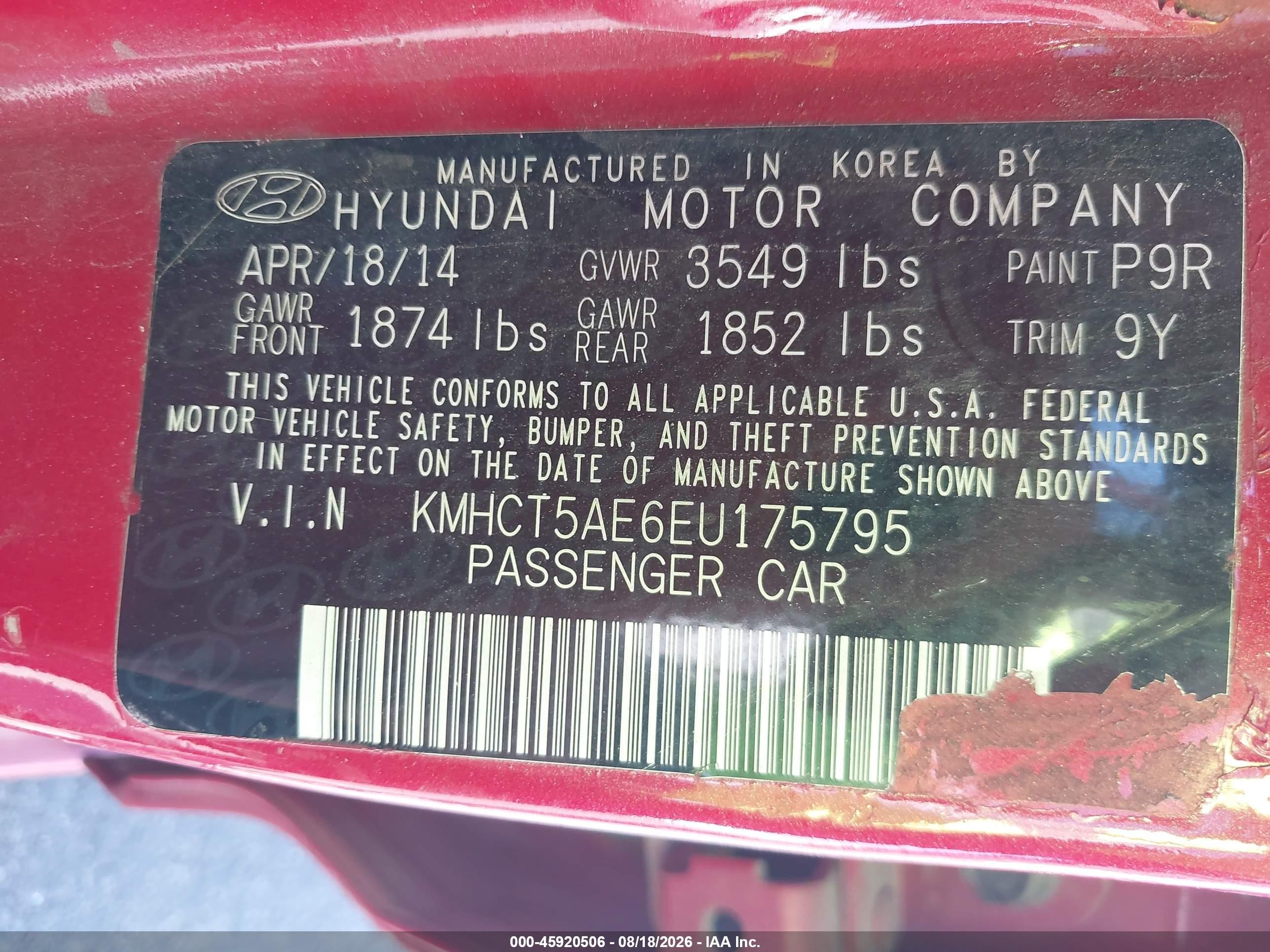 2014 Hyundai Accent Gs Red vin: KMHCT5AE6EU175795