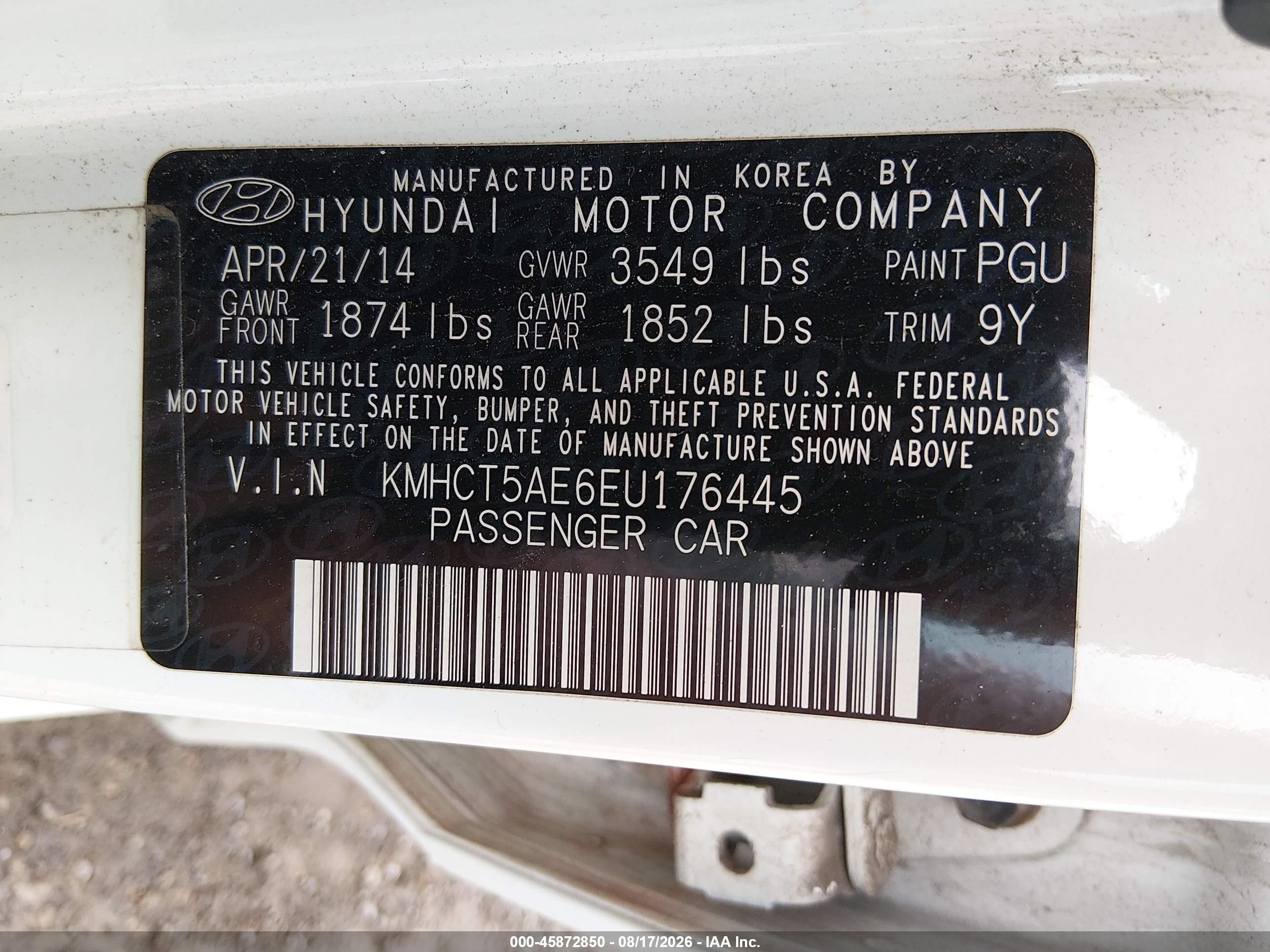 2014 Hyundai Accent Gs White vin: KMHCT5AE6EU176445