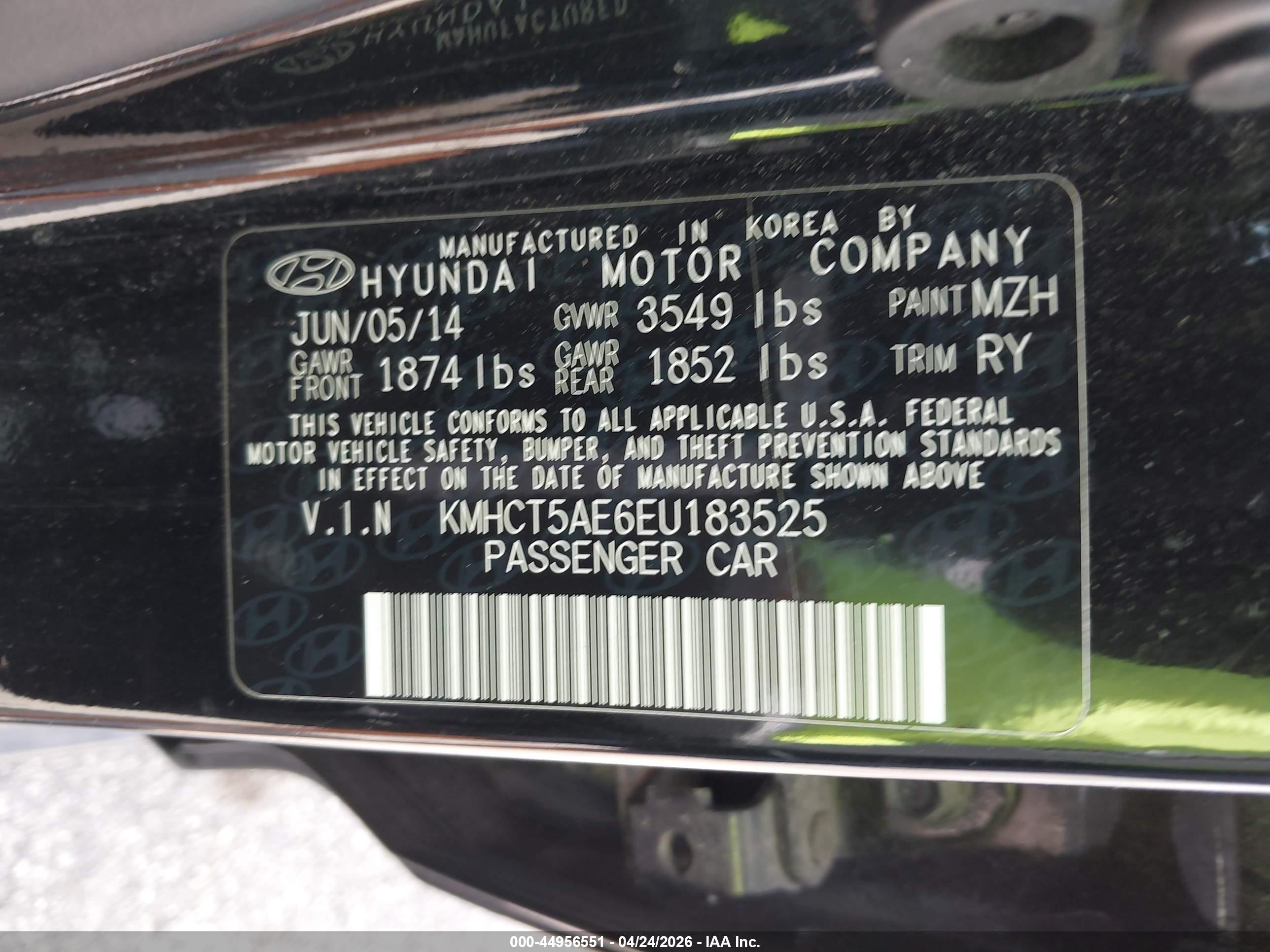2014 Hyundai Accent Gs Black vin: KMHCT5AE6EU183525