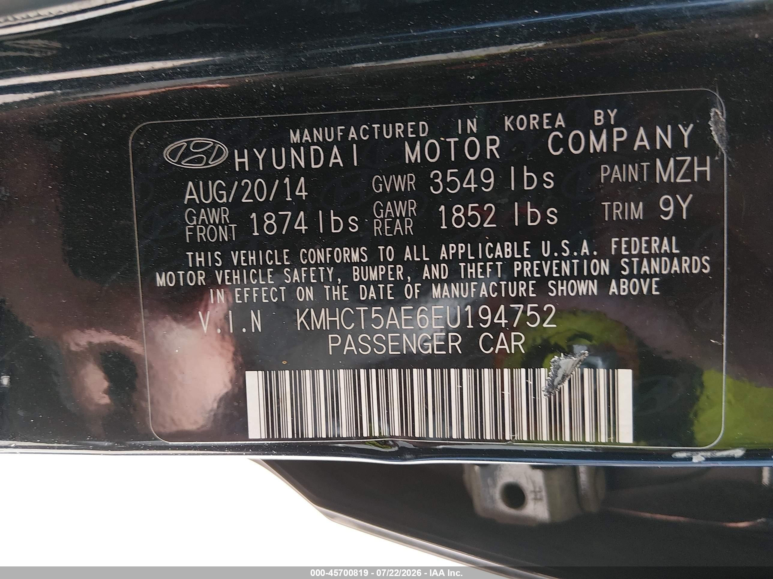 2014 Hyundai Accent Gs Black vin: KMHCT5AE6EU194752
