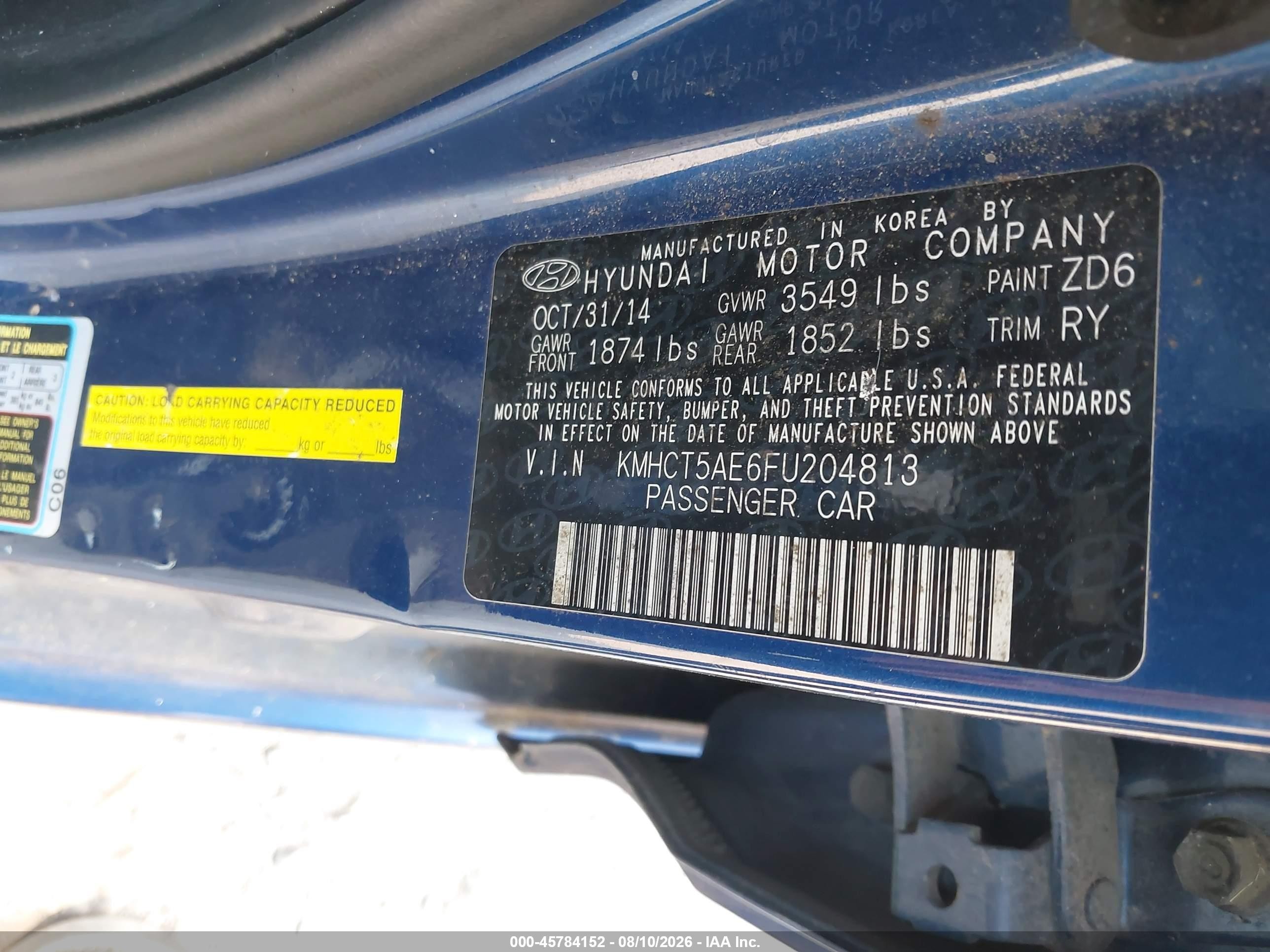 2015 Hyundai Accent Gs Blue vin: KMHCT5AE6FU204813