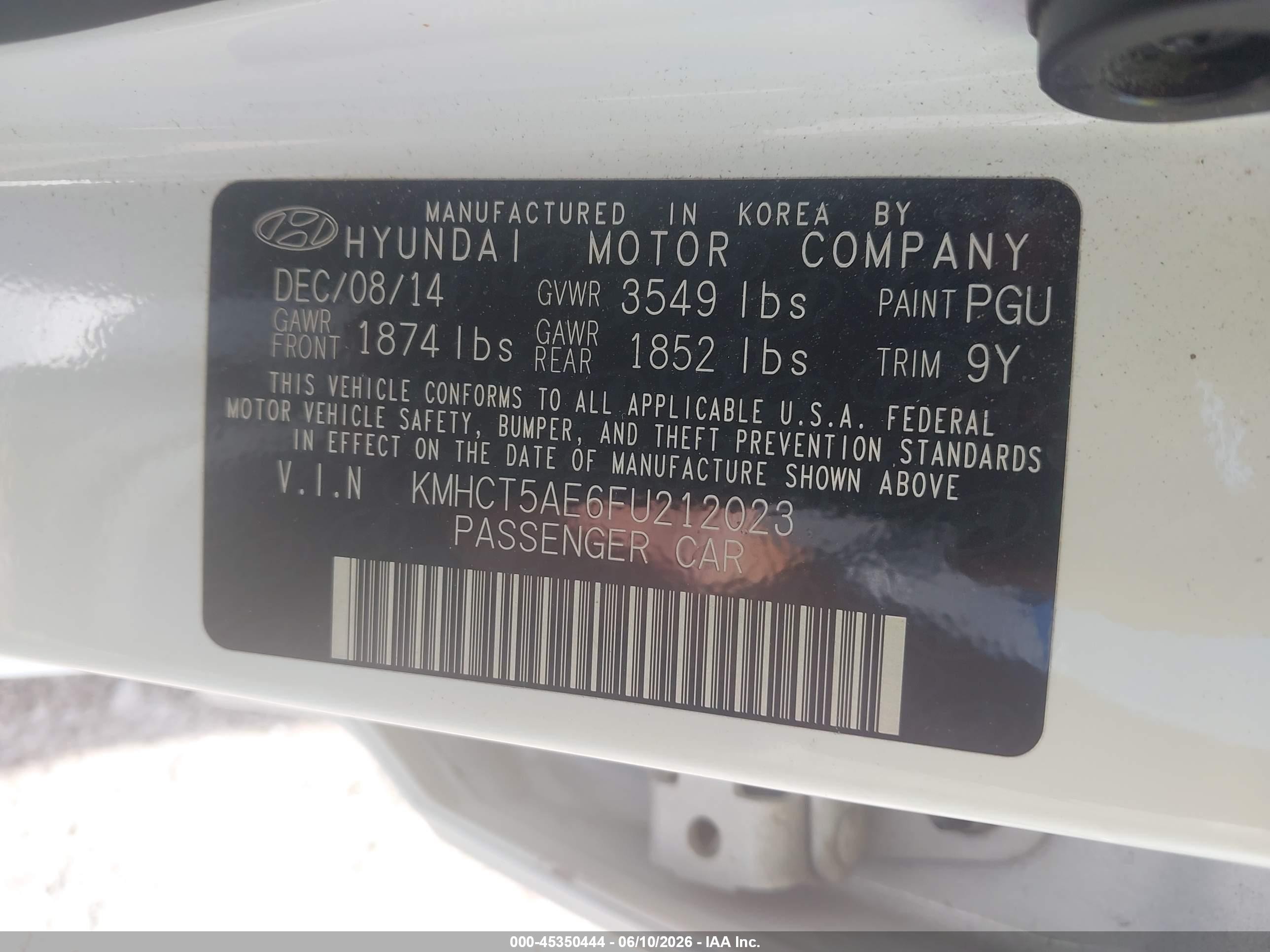 2015 Hyundai Accent Gs White vin: KMHCT5AE6FU212023