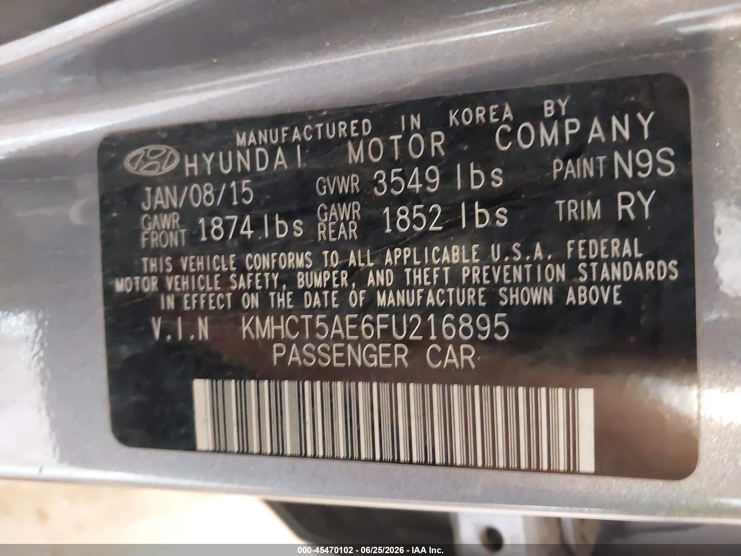 2015 Hyundai Accent Gs Gray vin: KMHCT5AE6FU216895