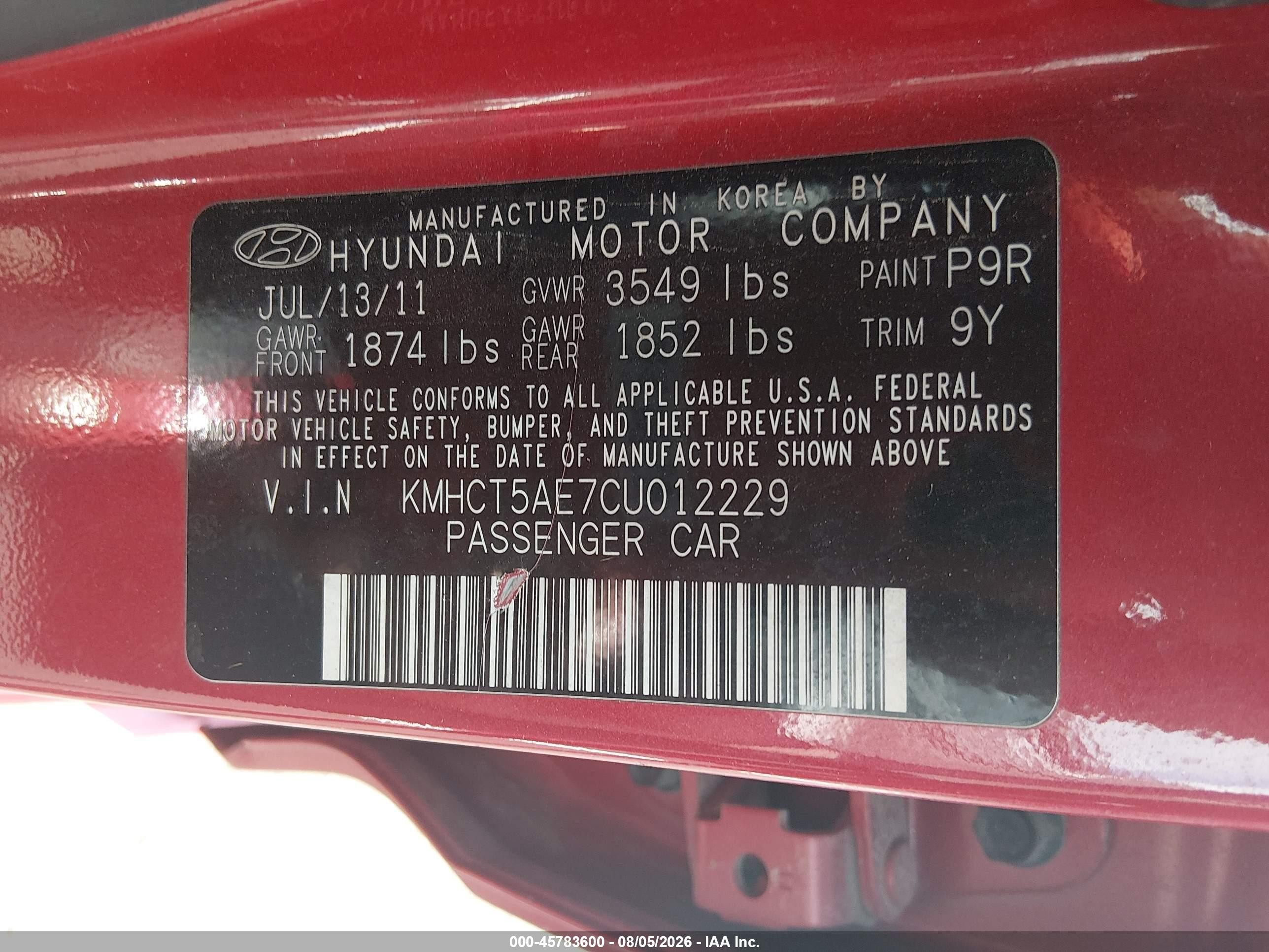 2012 Hyundai Accent Gs Red vin: KMHCT5AE7CU012229