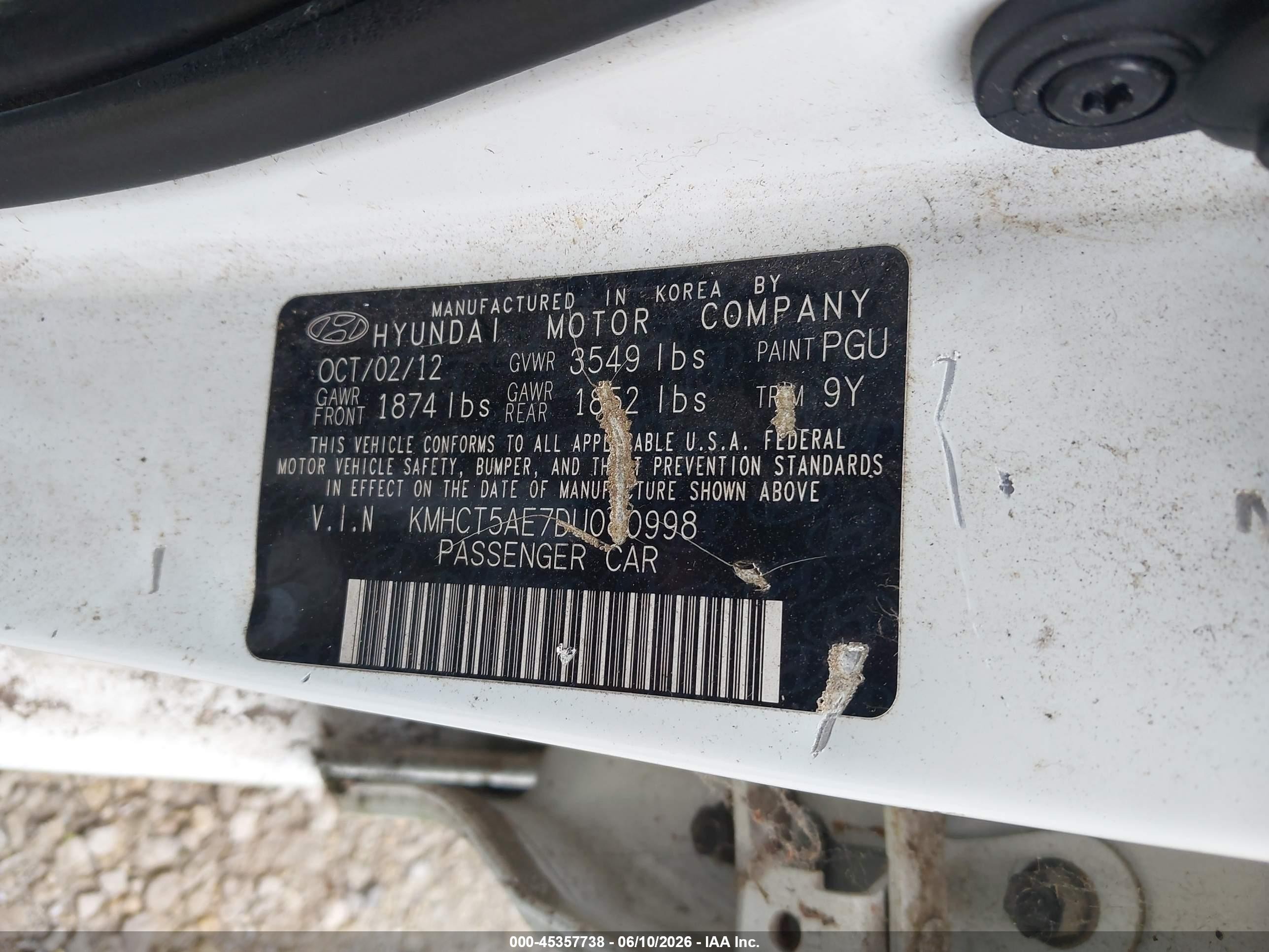 2013 Hyundai Accent Gs White vin: KMHCT5AE7DU080998