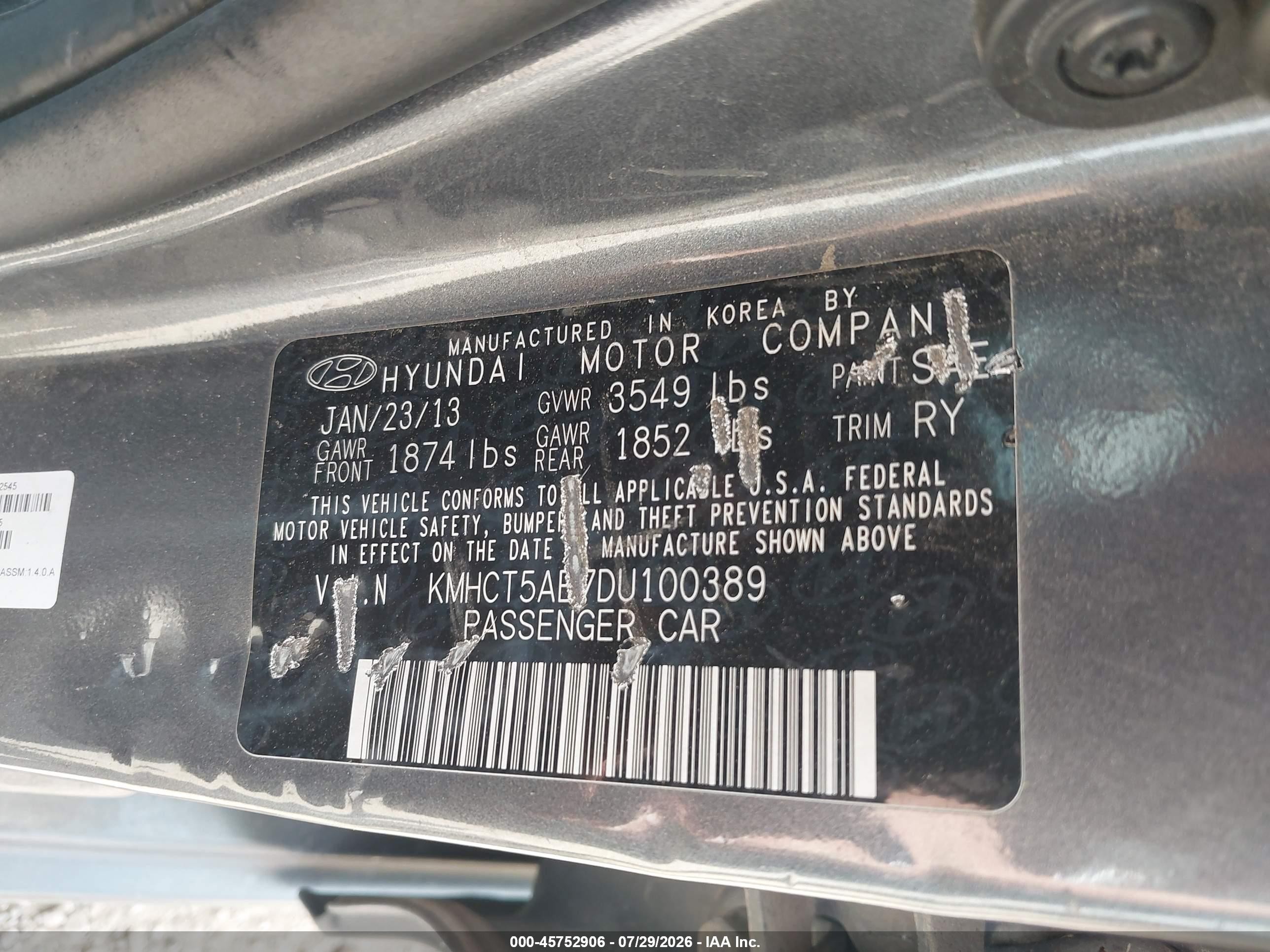 2013 Hyundai Accent Gs Серый vin: KMHCT5AE7DU100389